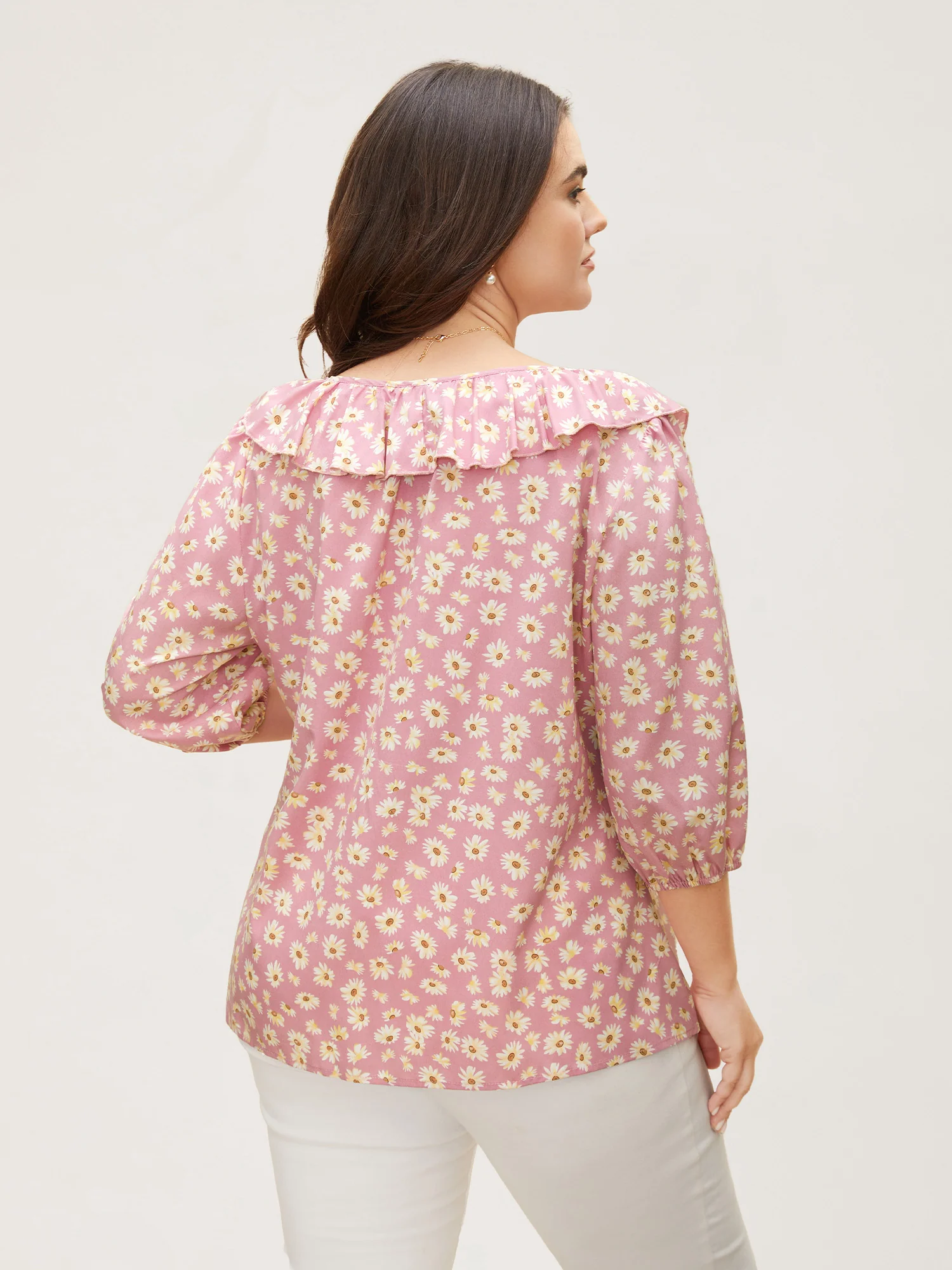 Daisy Patterned Ruffled Collar Blouse - Image 4