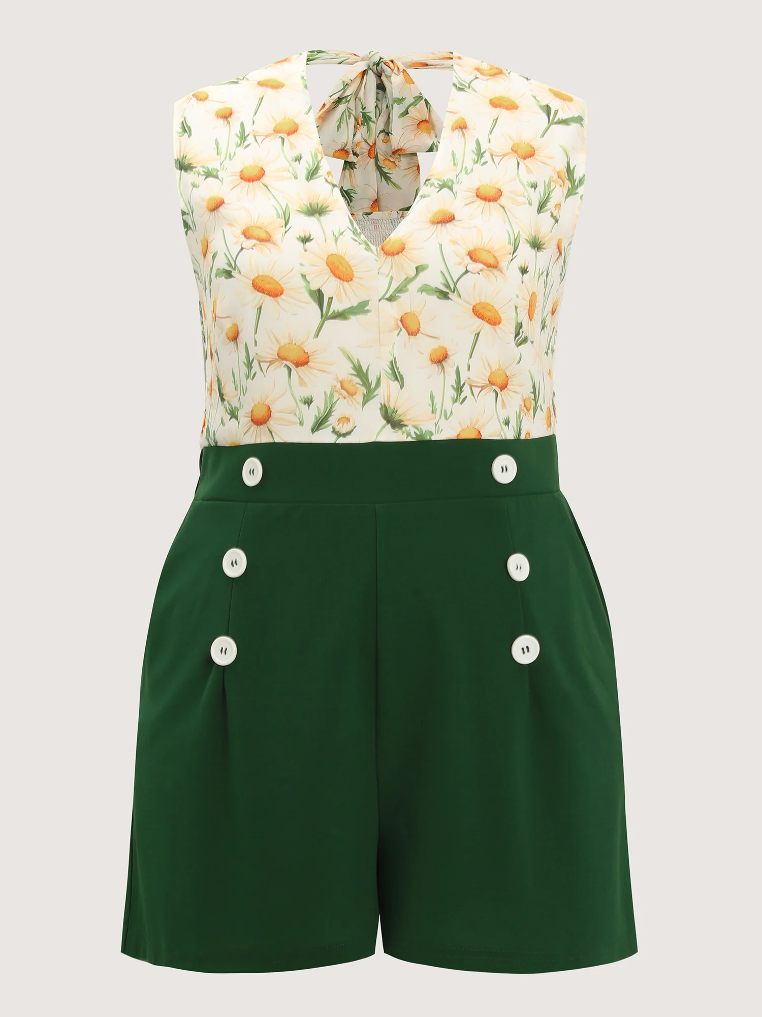 Daisy Print Halter Tie Neckline Romper - Image 5