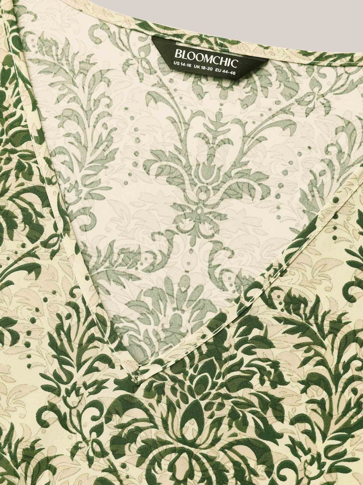 Damask Print Flared Sleeve V-Neck Shirt - Image 5