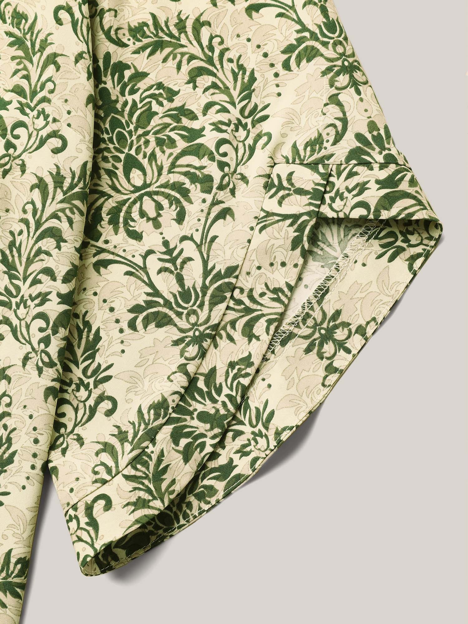 Damask Print Flared Sleeve V-Neck Shirt - Image 6