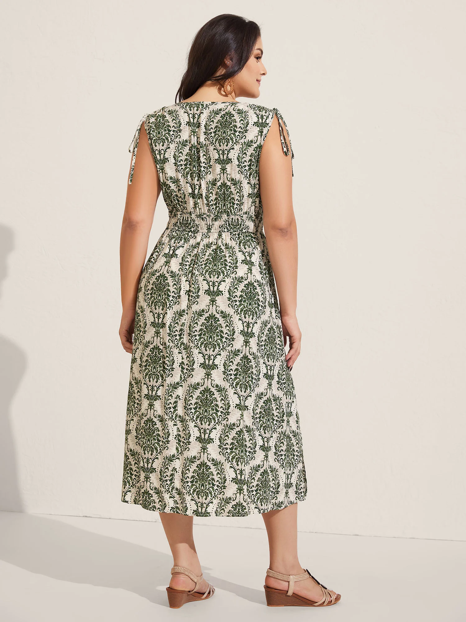 Damask Print Surplice Sleeveless Midi Dress - Image 4