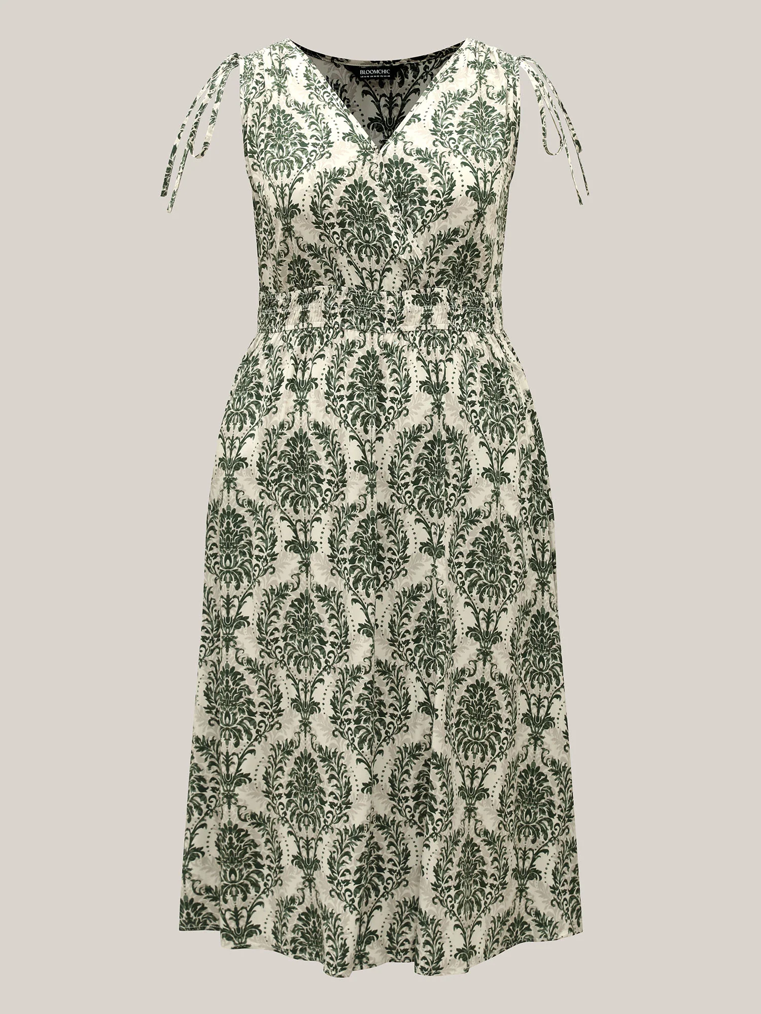 Damask Print Surplice Sleeveless Midi Dress - Image 5