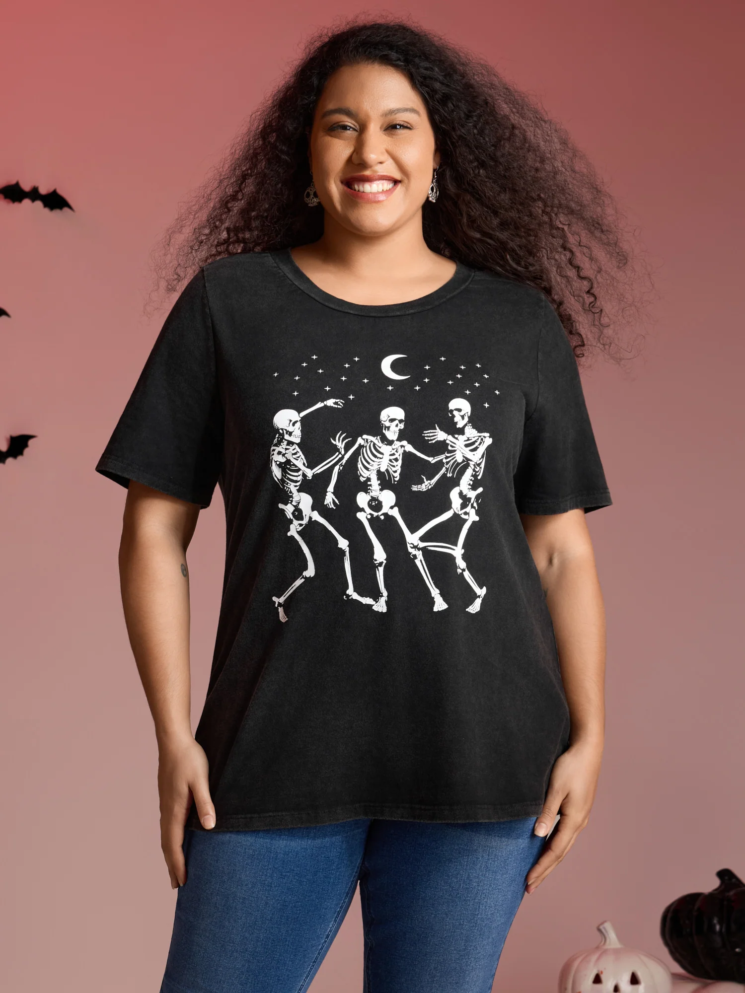 Dancing Skeletons Printed Crew Neck T-shirt - Image 2