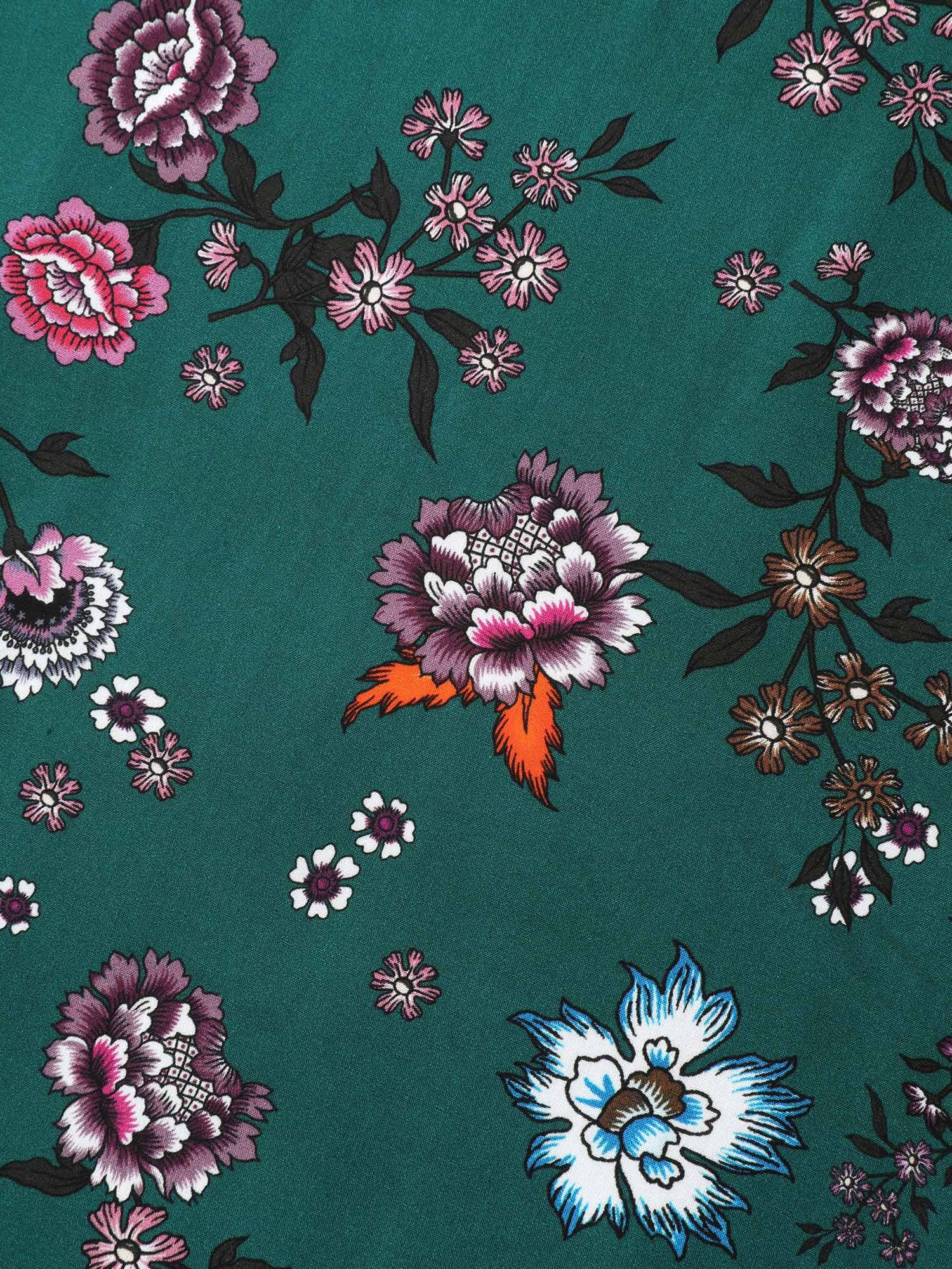 Dark Floral Print Shirred Bodice Midi Dress - Image 6