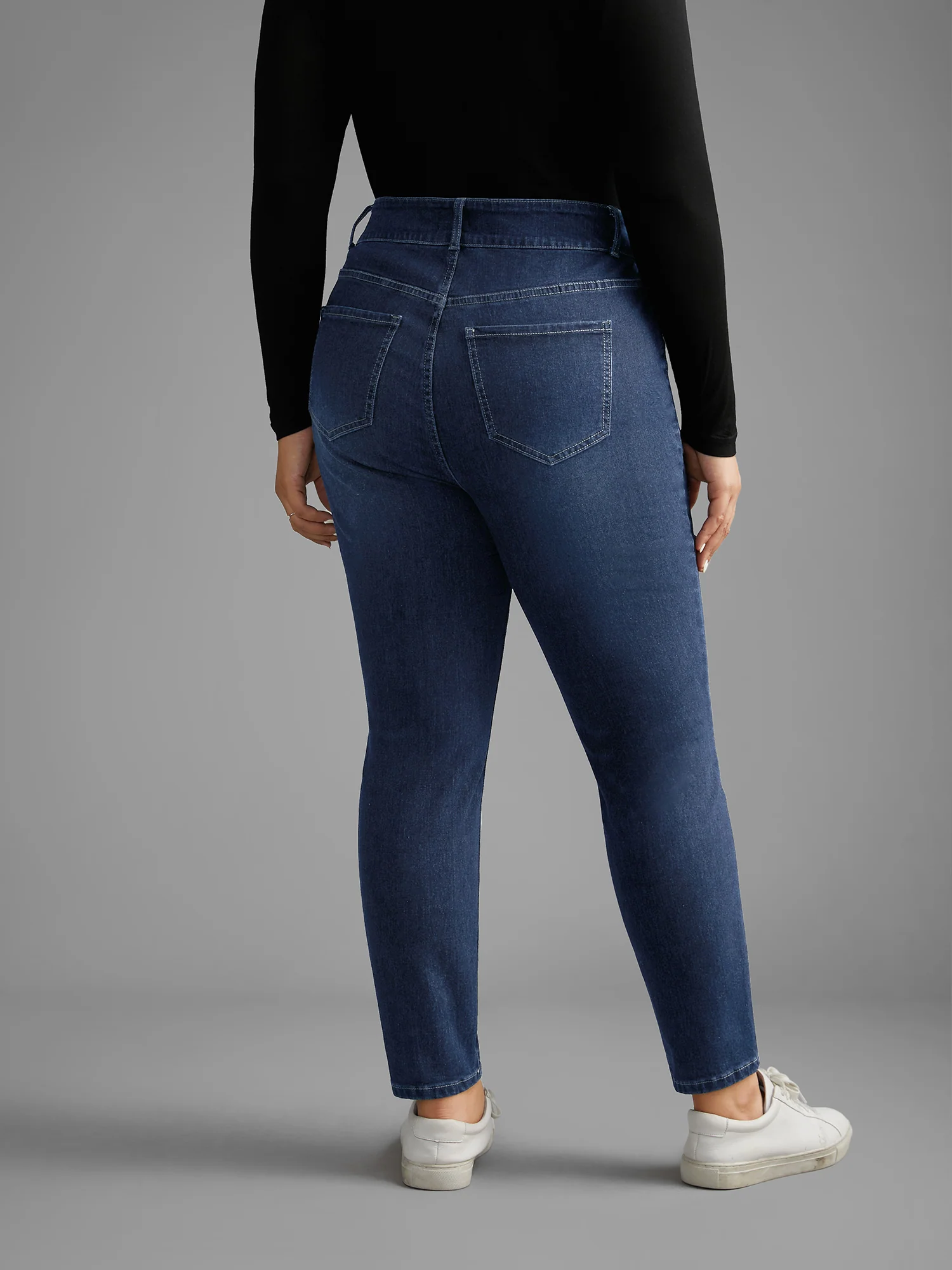 Dark Wash Button Up Skinny Jeans - Image 2