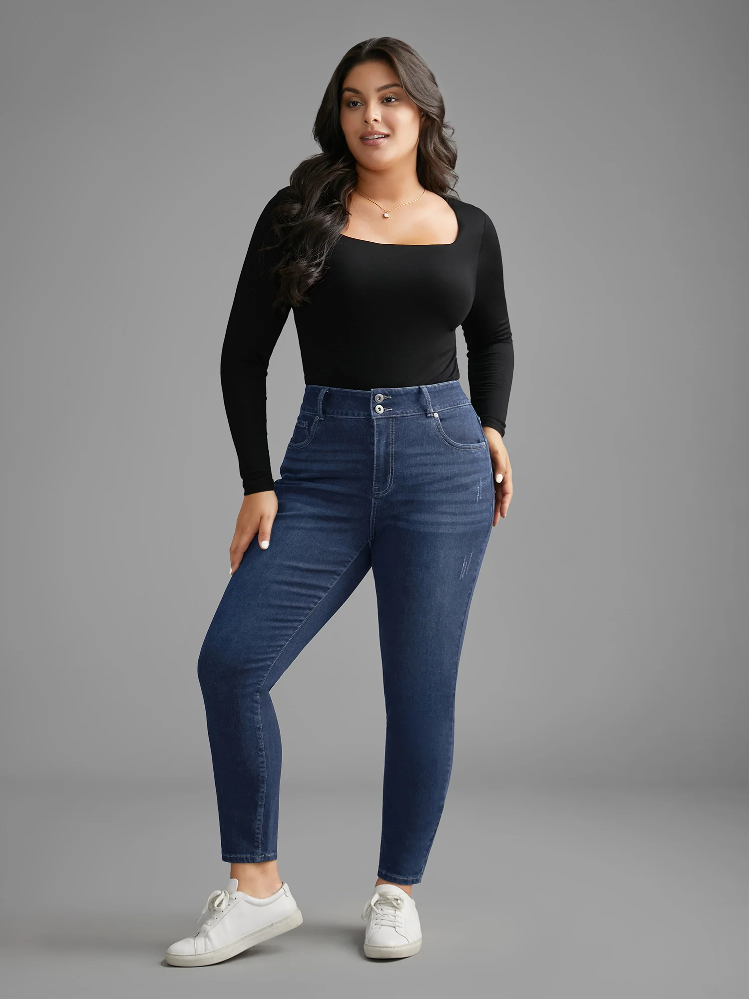Dark Wash Button Up Skinny Jeans - Image 3