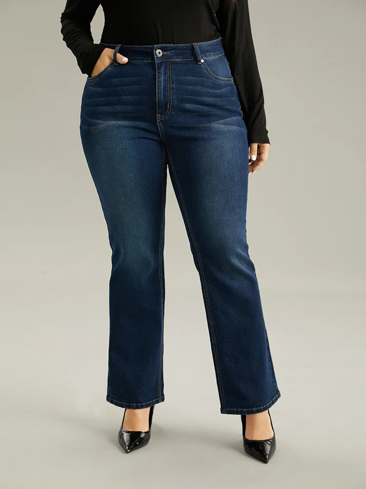 Dark Wash Button Up Straight Leg Jeans