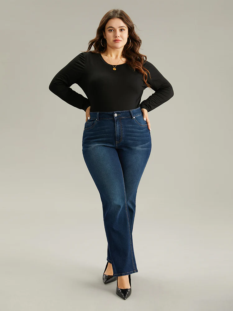 Dark Wash Button Up Straight Leg Jeans - Image 2