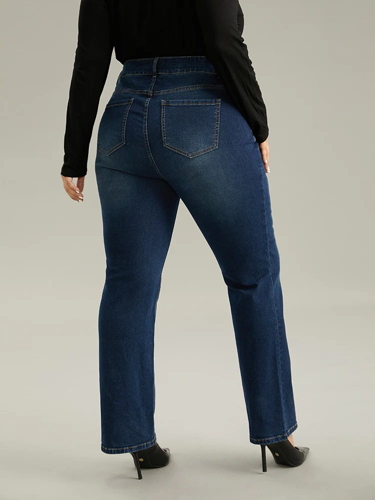 Dark Wash Button Up Straight Leg Jeans - Image 3