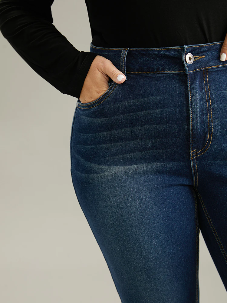 Dark Wash Button Up Straight Leg Jeans - Image 4