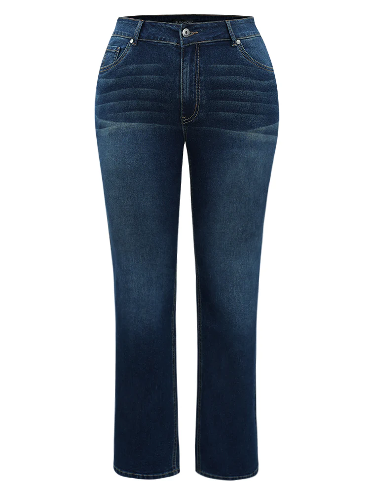 Dark Wash Button Up Straight Leg Jeans - Image 5