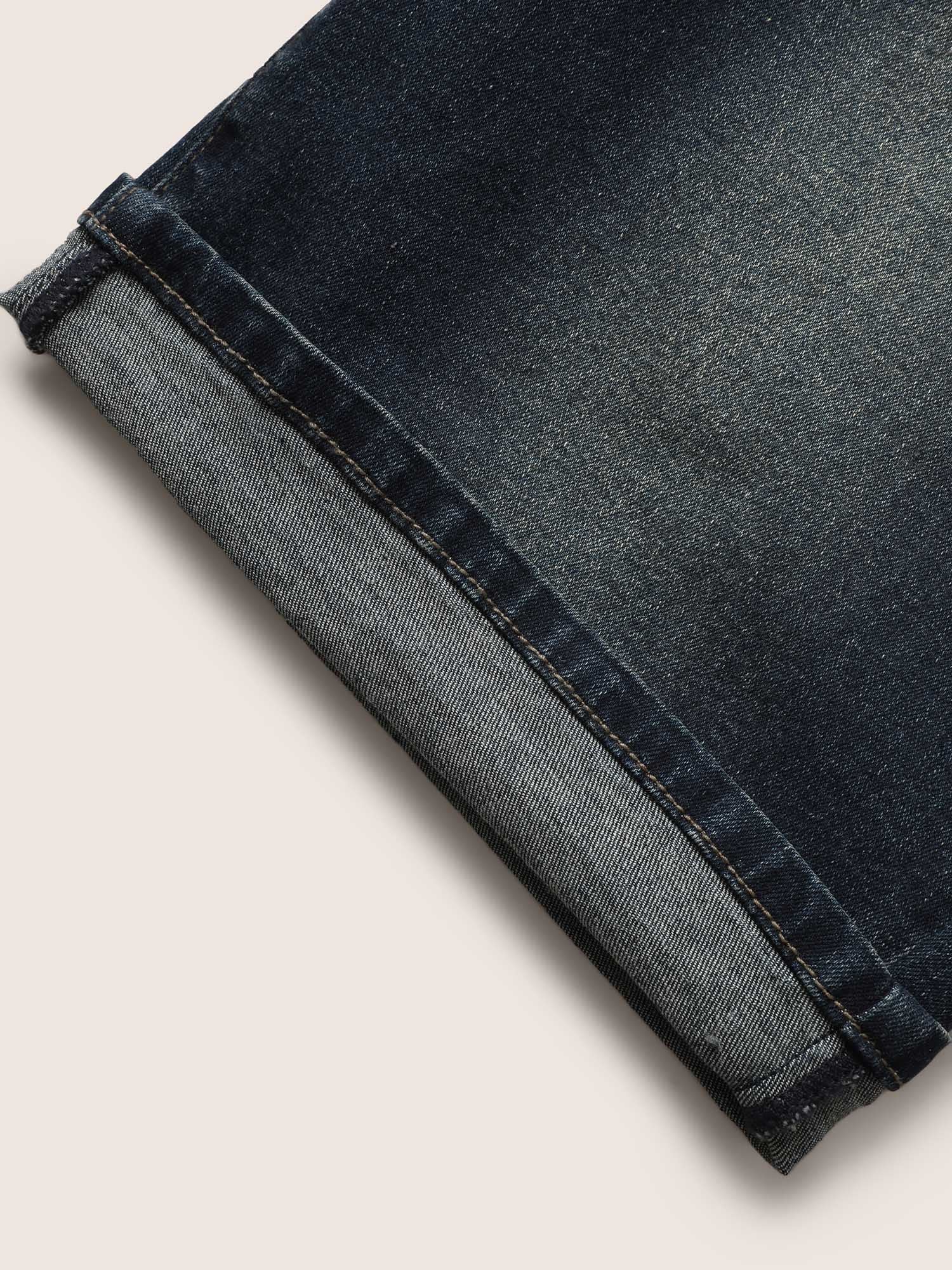 Dark Wash Distressed Roll Hem Denim Shorts - Image 7