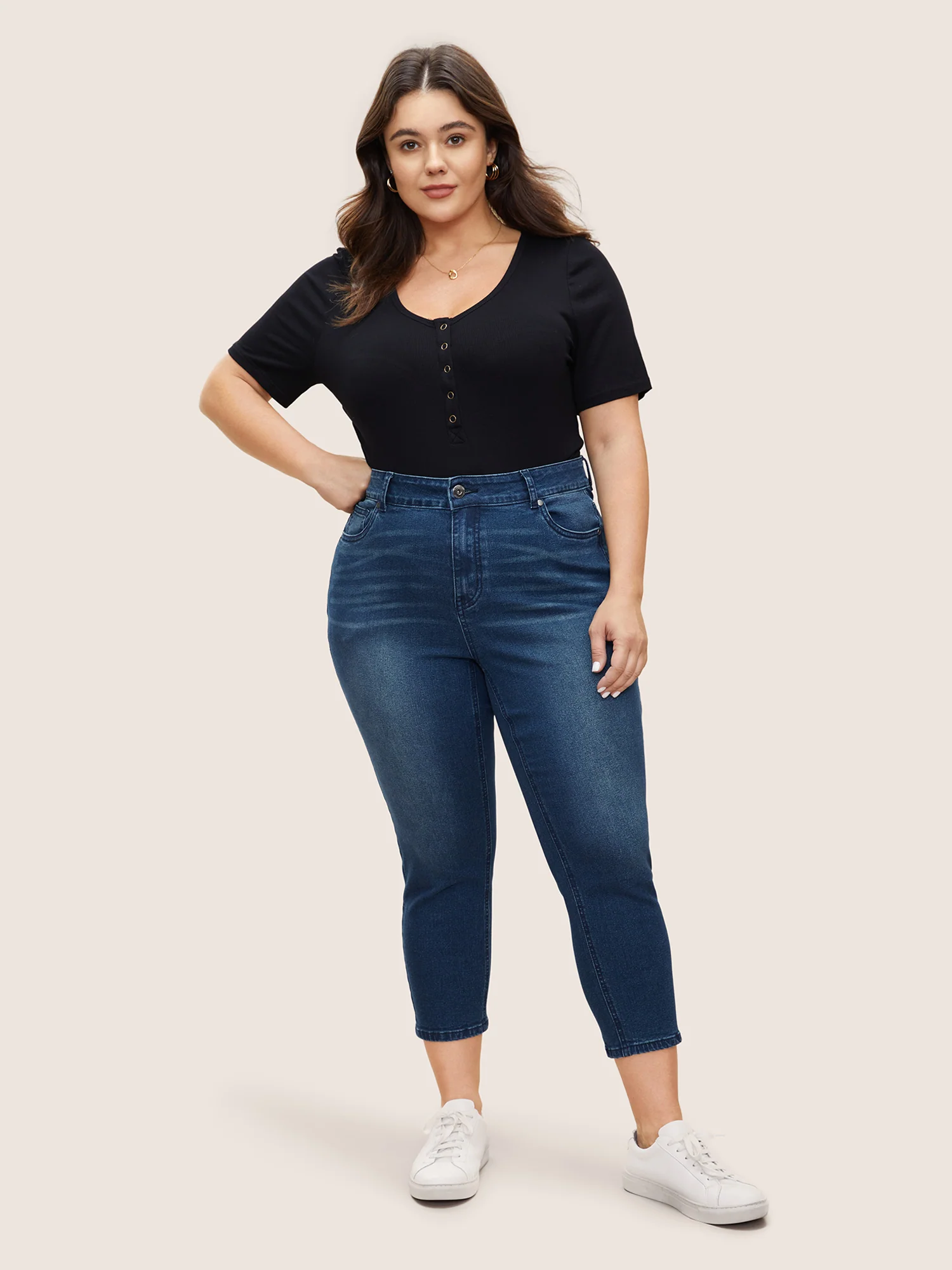 Dark Wash Pocket Slim Cropped Jeans - Image 2