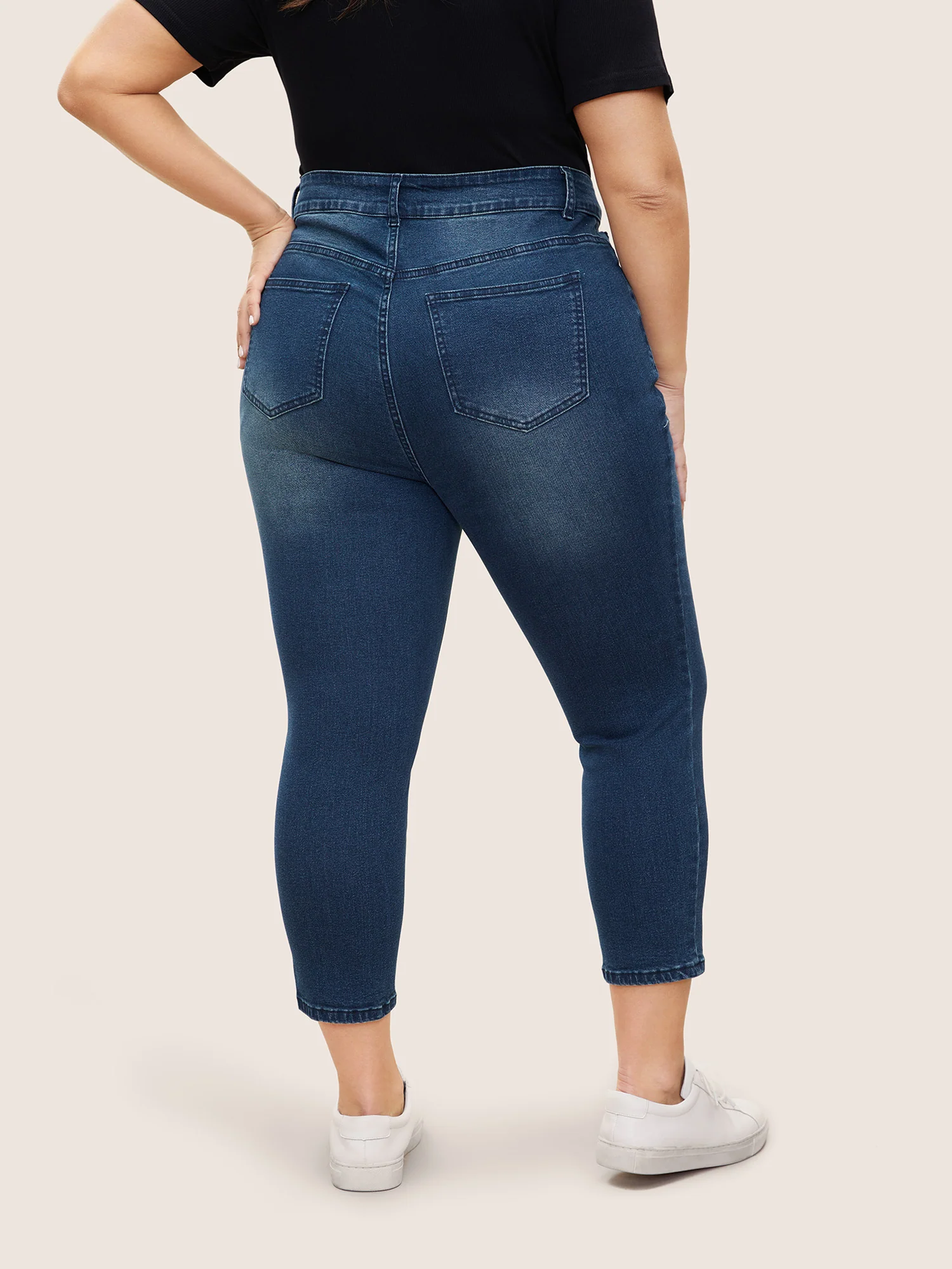 Dark Wash Pocket Slim Cropped Jeans - Image 3