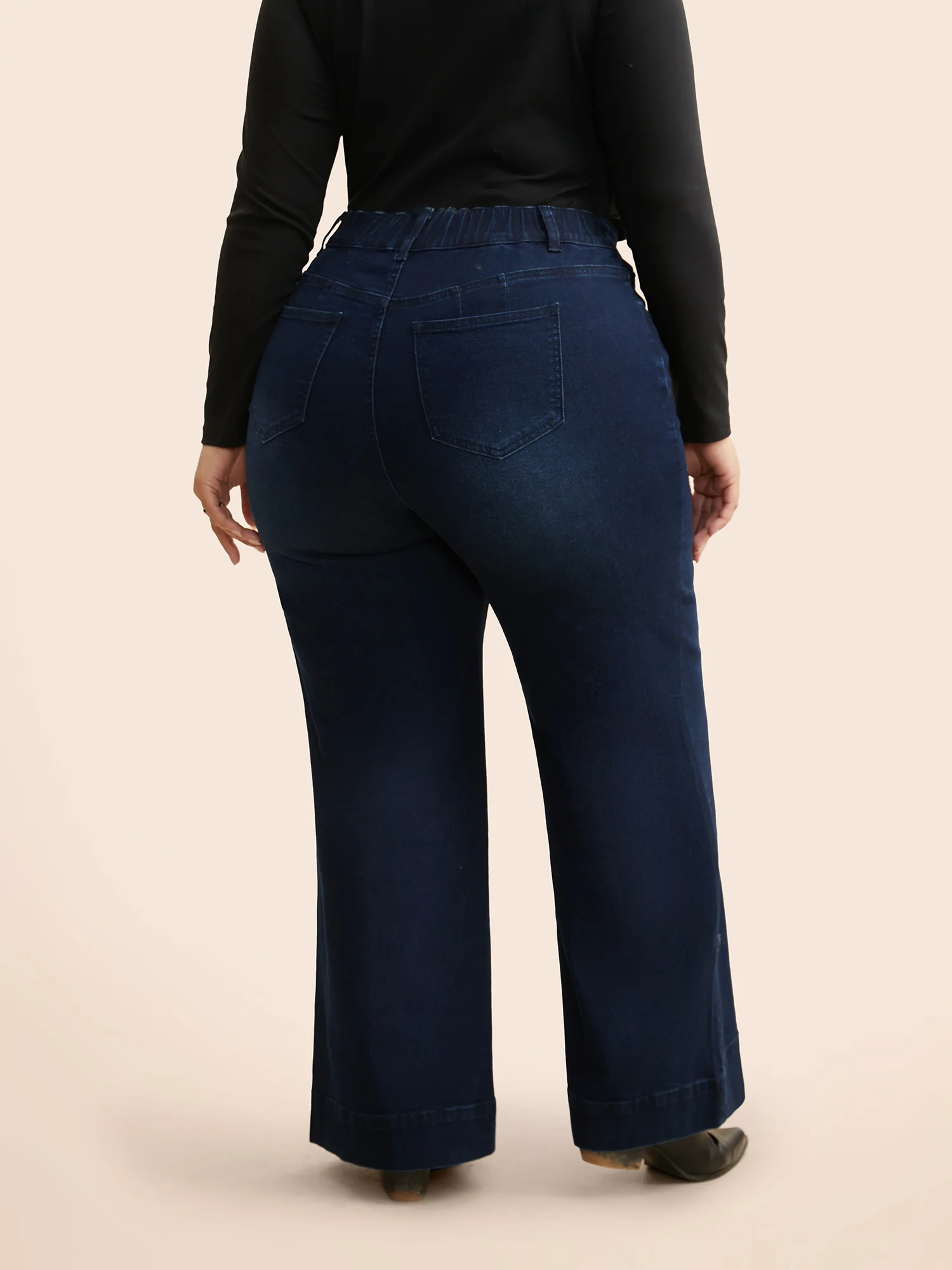 Dark Wash Seam Detail Wide Leg Jeans - Image 2