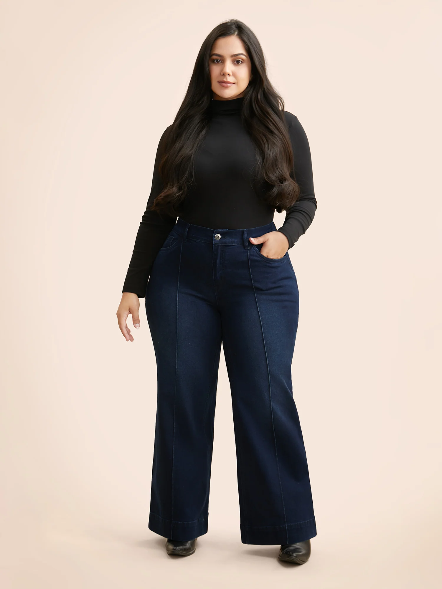 Dark Wash Seam Detail Wide Leg Jeans - Image 3