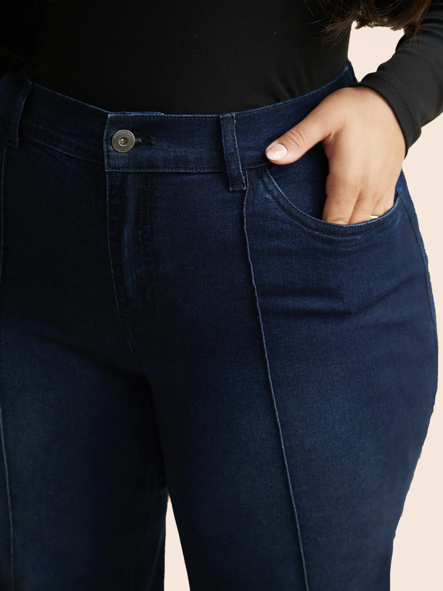 Dark Wash Seam Detail Wide Leg Jeans - Image 4