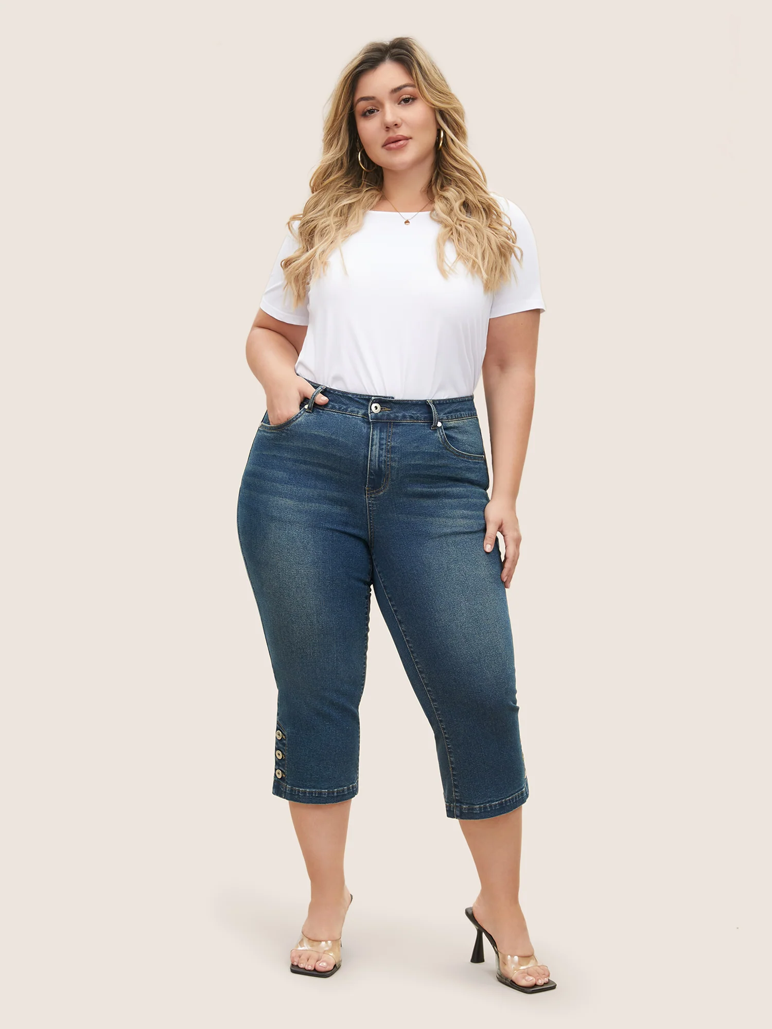 Dark Wash Slit Hem Pull On Jegging Jeans - Image 2