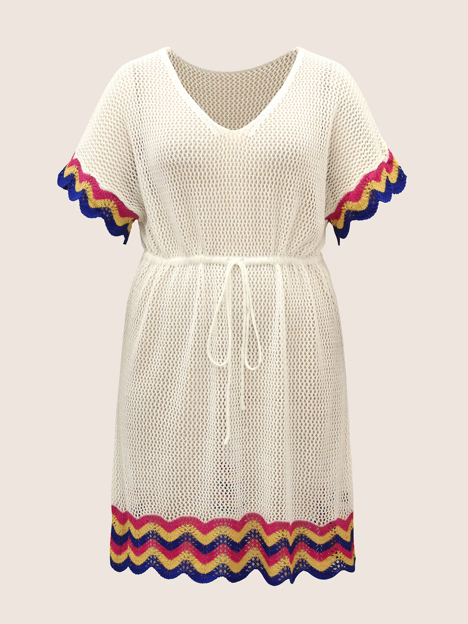 Deep V Neck Contrast Striped Drawstring Swim Cover Up - Image 8