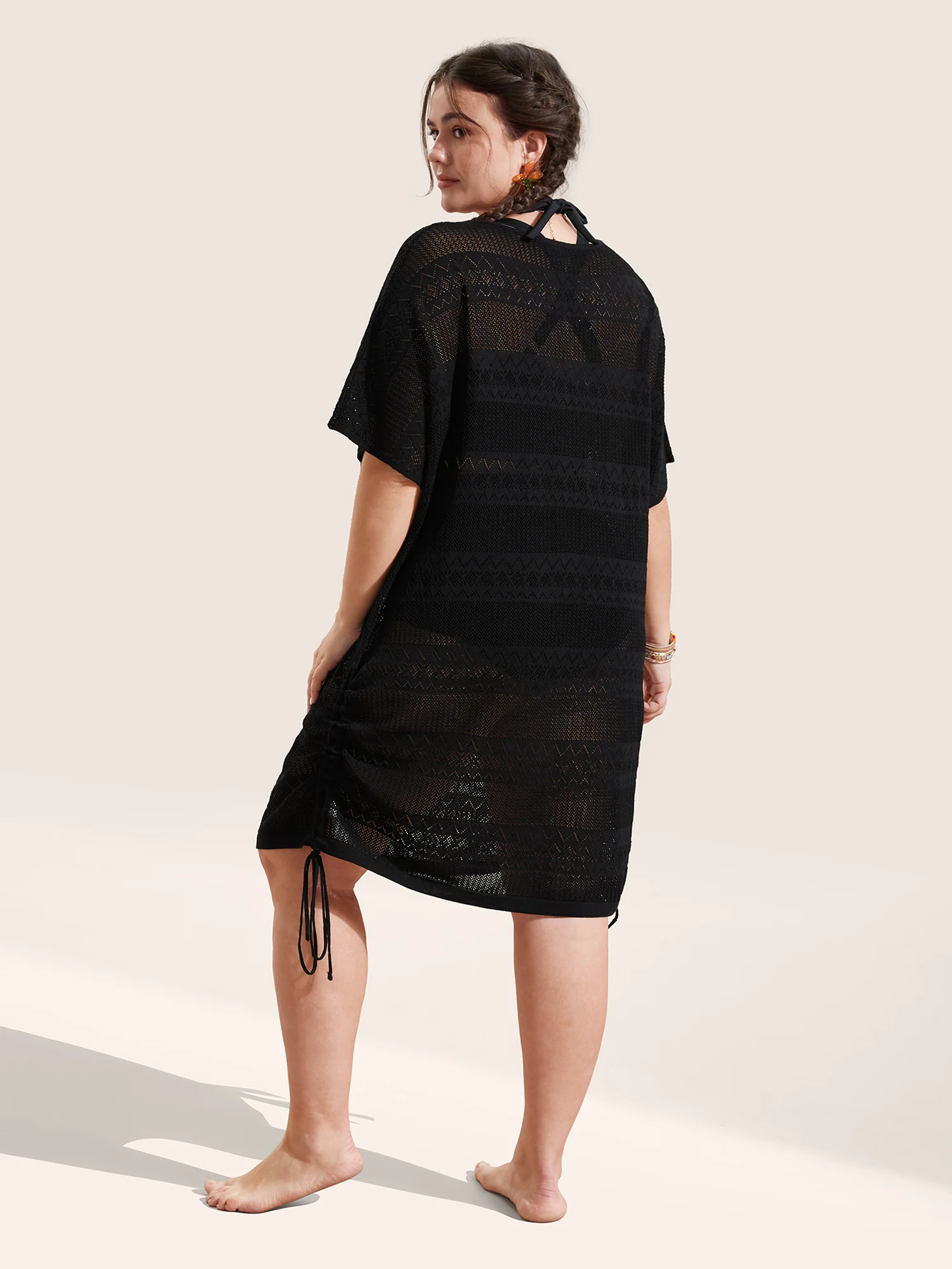 Deep V Neck Cut Out Drawstring Swim Cover Up - Image 2