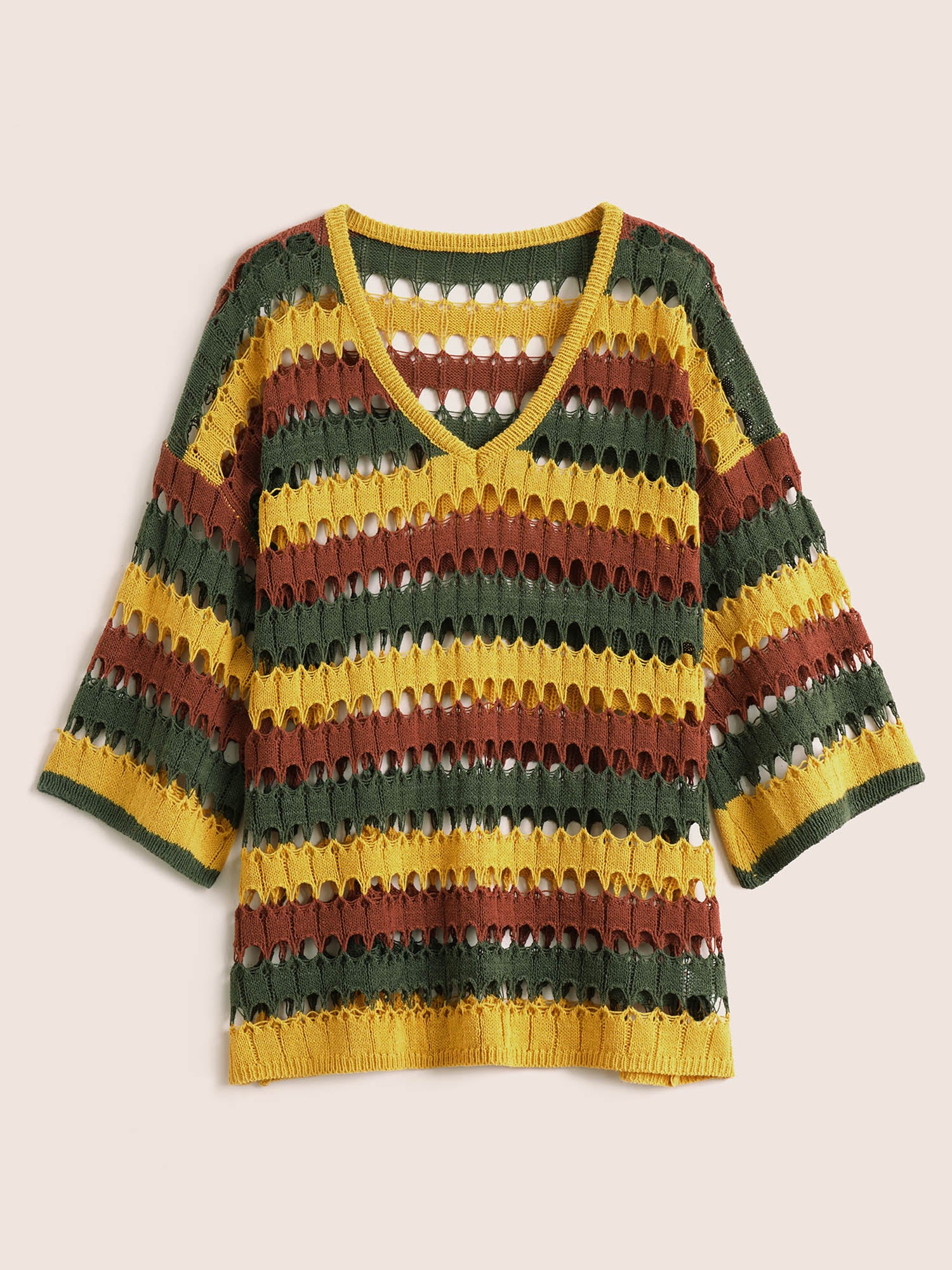 Deep V Neck Cut Out Stripes Contrast Pullover - Image 6