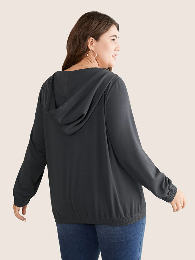Deep V Neck Hooded Drawstring Sweatshirt - Image 2