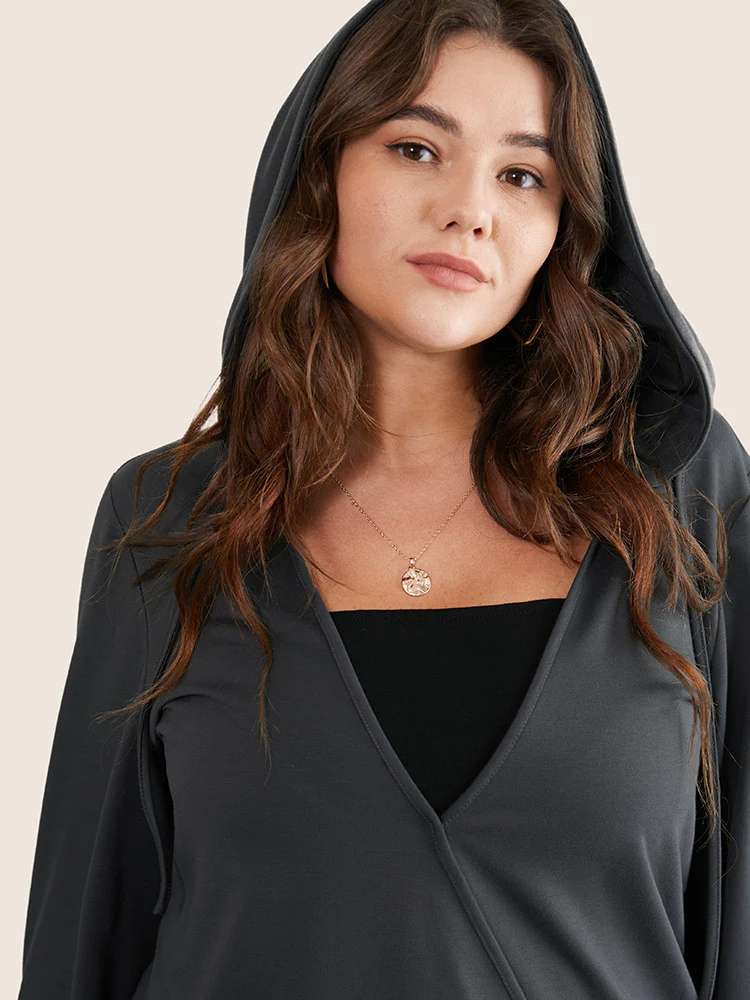 Deep V Neck Hooded Drawstring Sweatshirt - Image 4