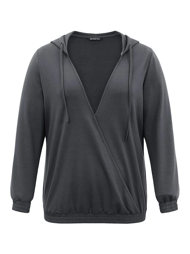 Deep V Neck Hooded Drawstring Sweatshirt - Image 5