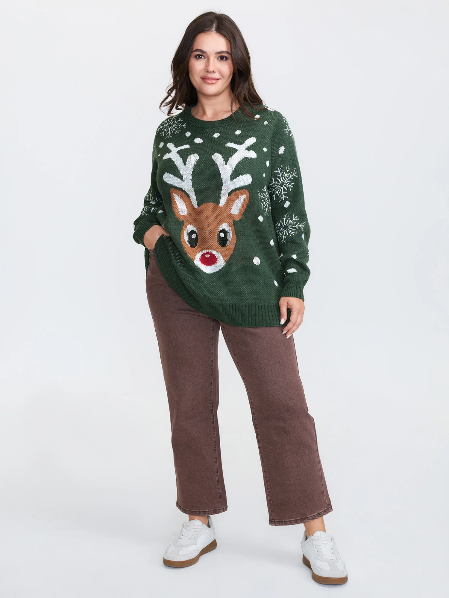 Deer Snowflake Pattern Jacquard Pullover - Image 14