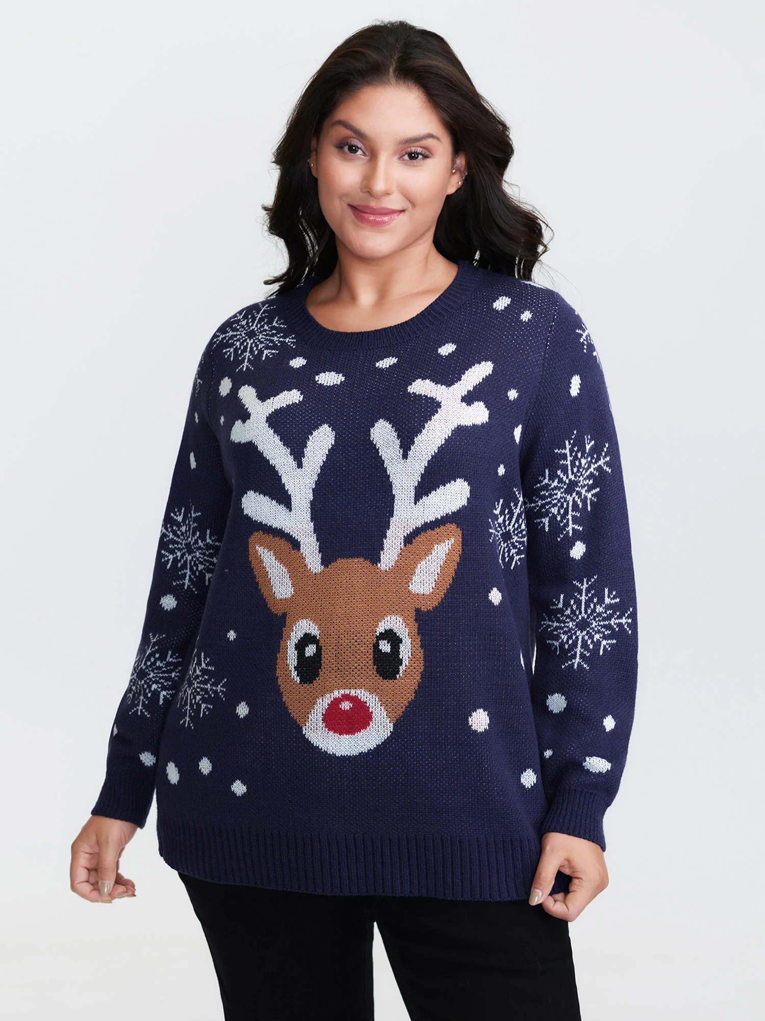 Deer Snowflake Pattern Jacquard Pullover - Image 16
