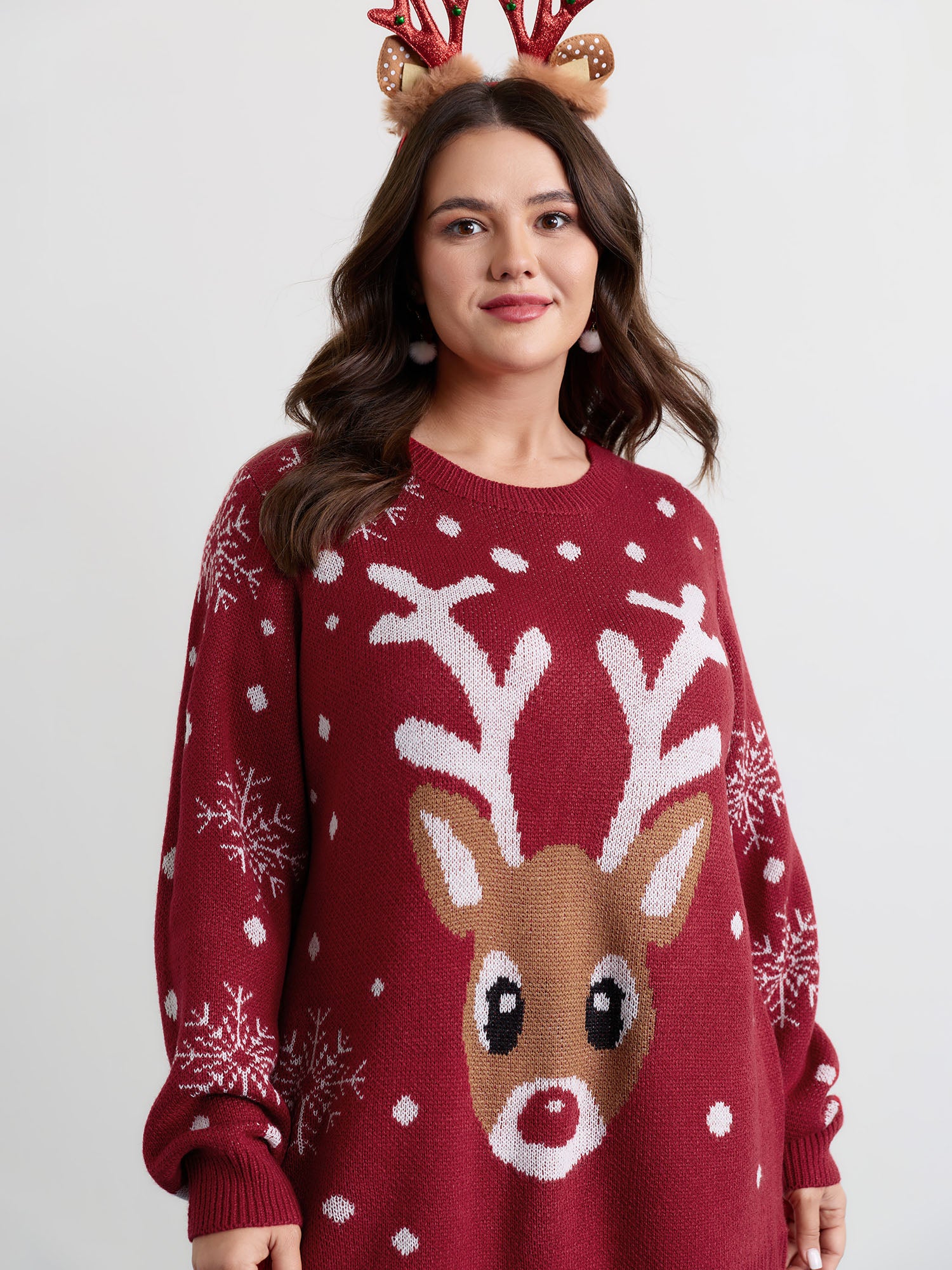 Deer Snowflake Pattern Jacquard Pullover - Image 2
