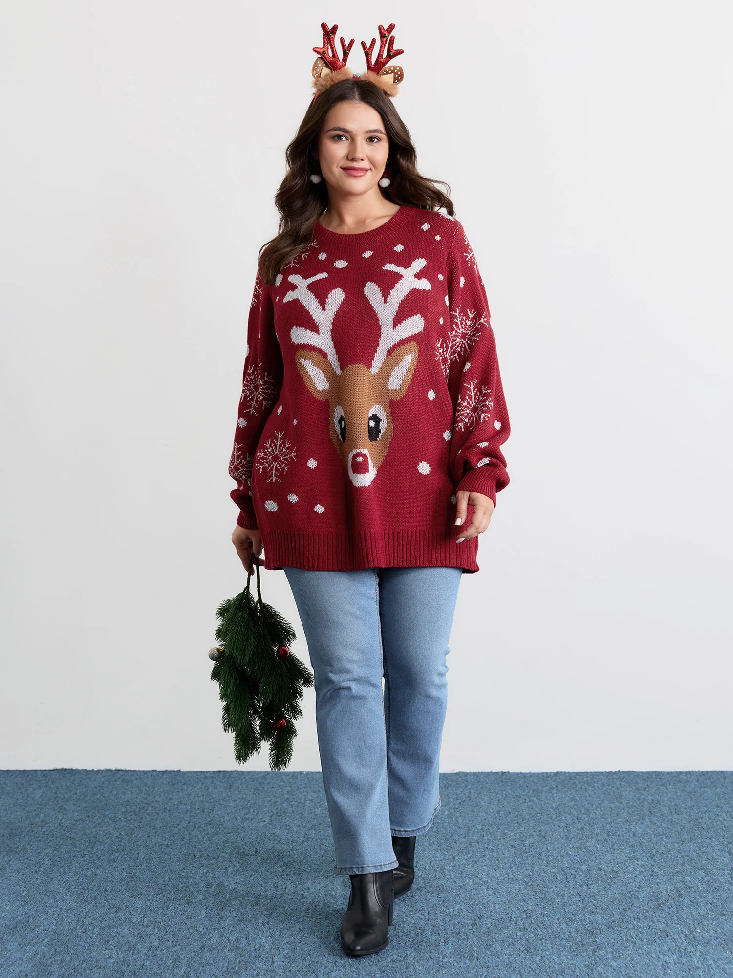 Deer Snowflake Pattern Jacquard Pullover - Image 3