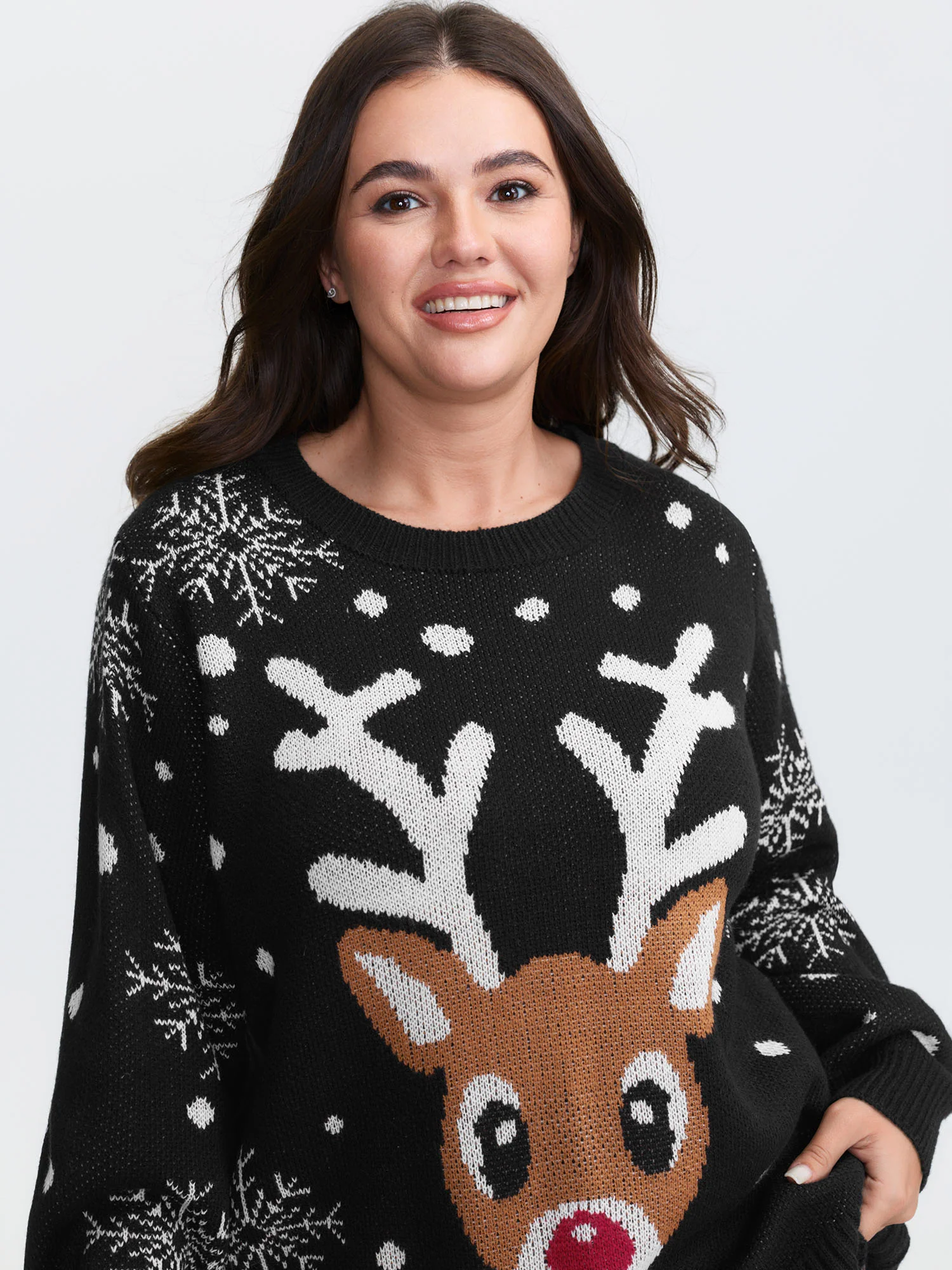 Deer Snowflake Pattern Jacquard Pullover - Image 9