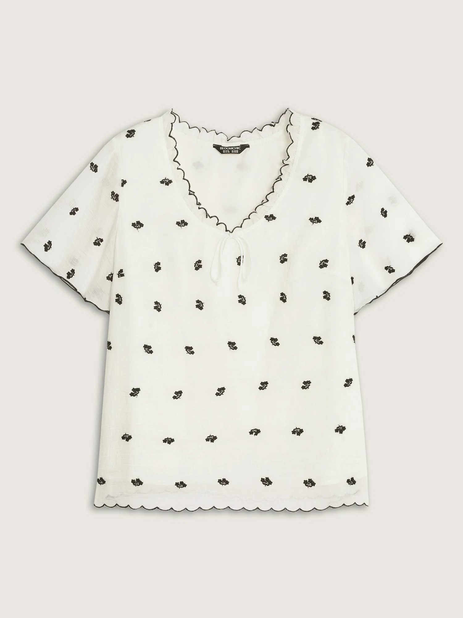 Delicate Floral Embroidery Bowknot Blouse - Image 7