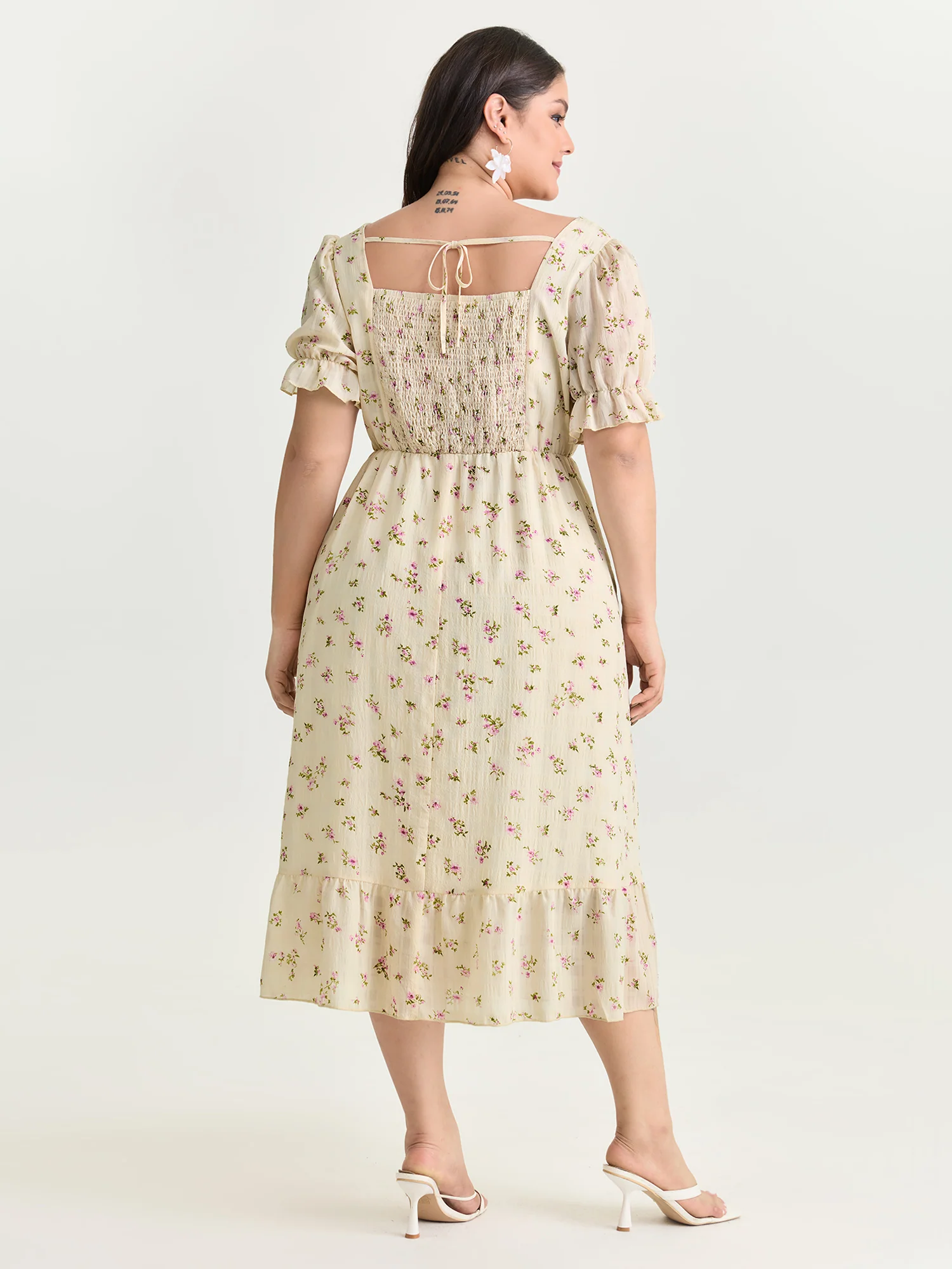 Delicate Floral Print Bow-Knot Maxi Dress - Image 3