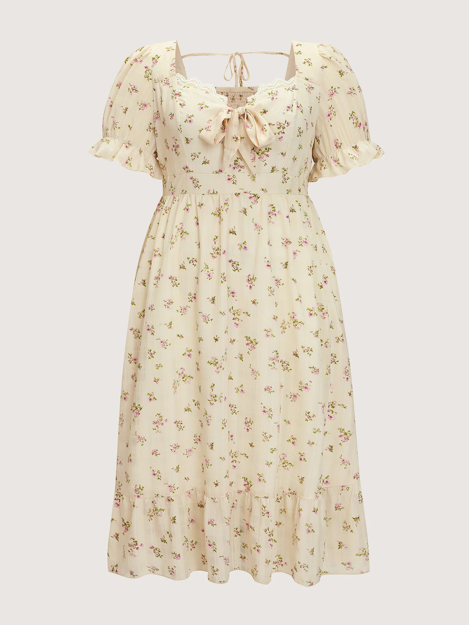 Delicate Floral Print Bow-Knot Maxi Dress - Image 6