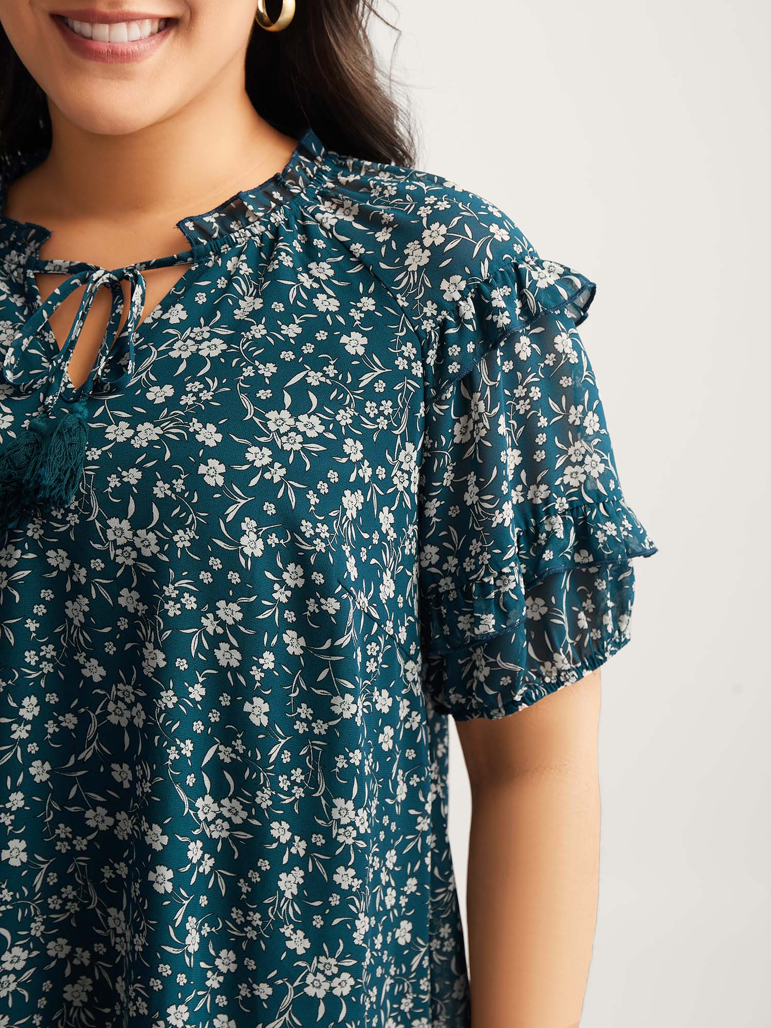 Delicate Florals Ruffled Tiered Sleeve Blouse - Image 2