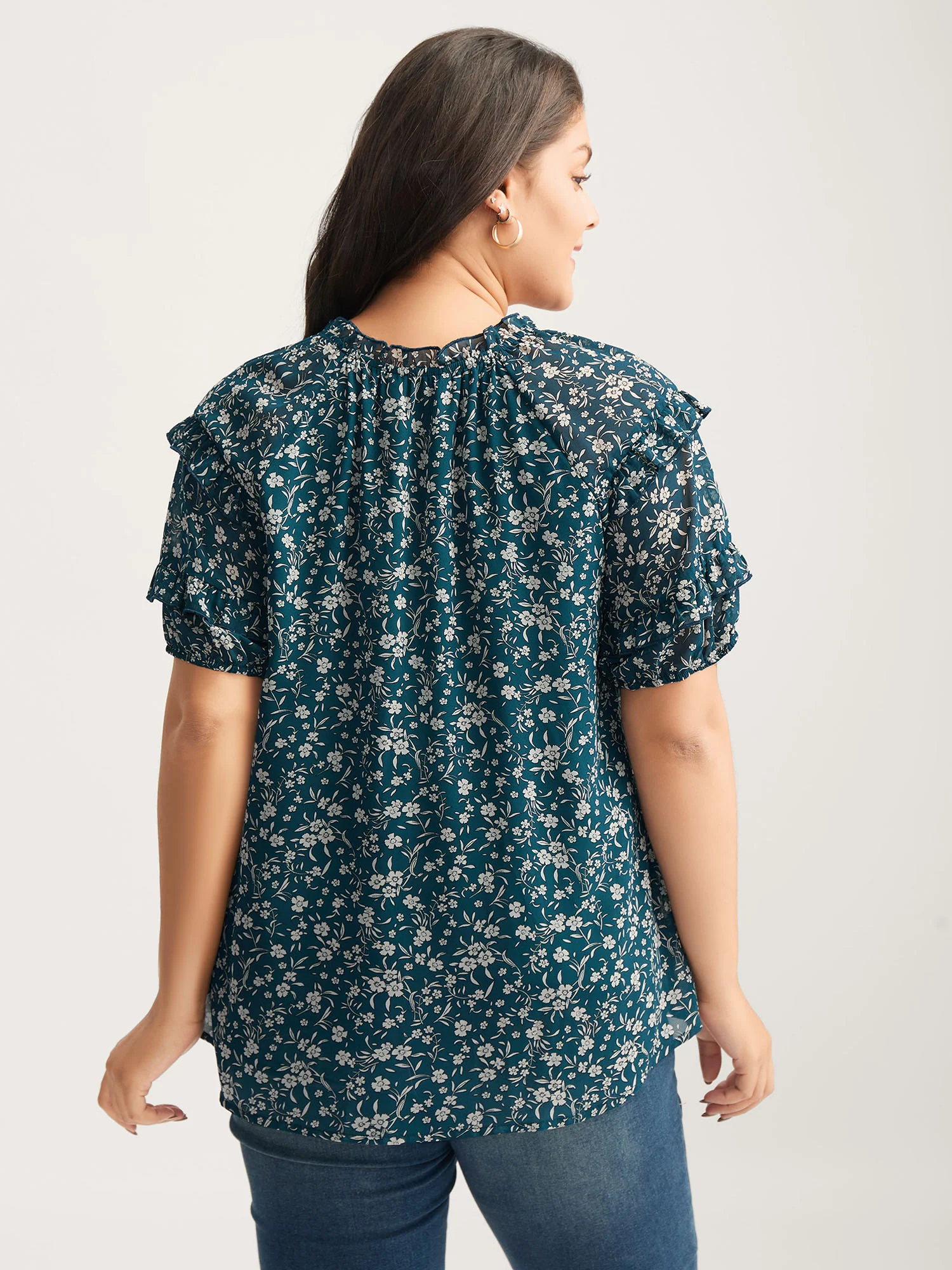 Delicate Florals Ruffled Tiered Sleeve Blouse - Image 4