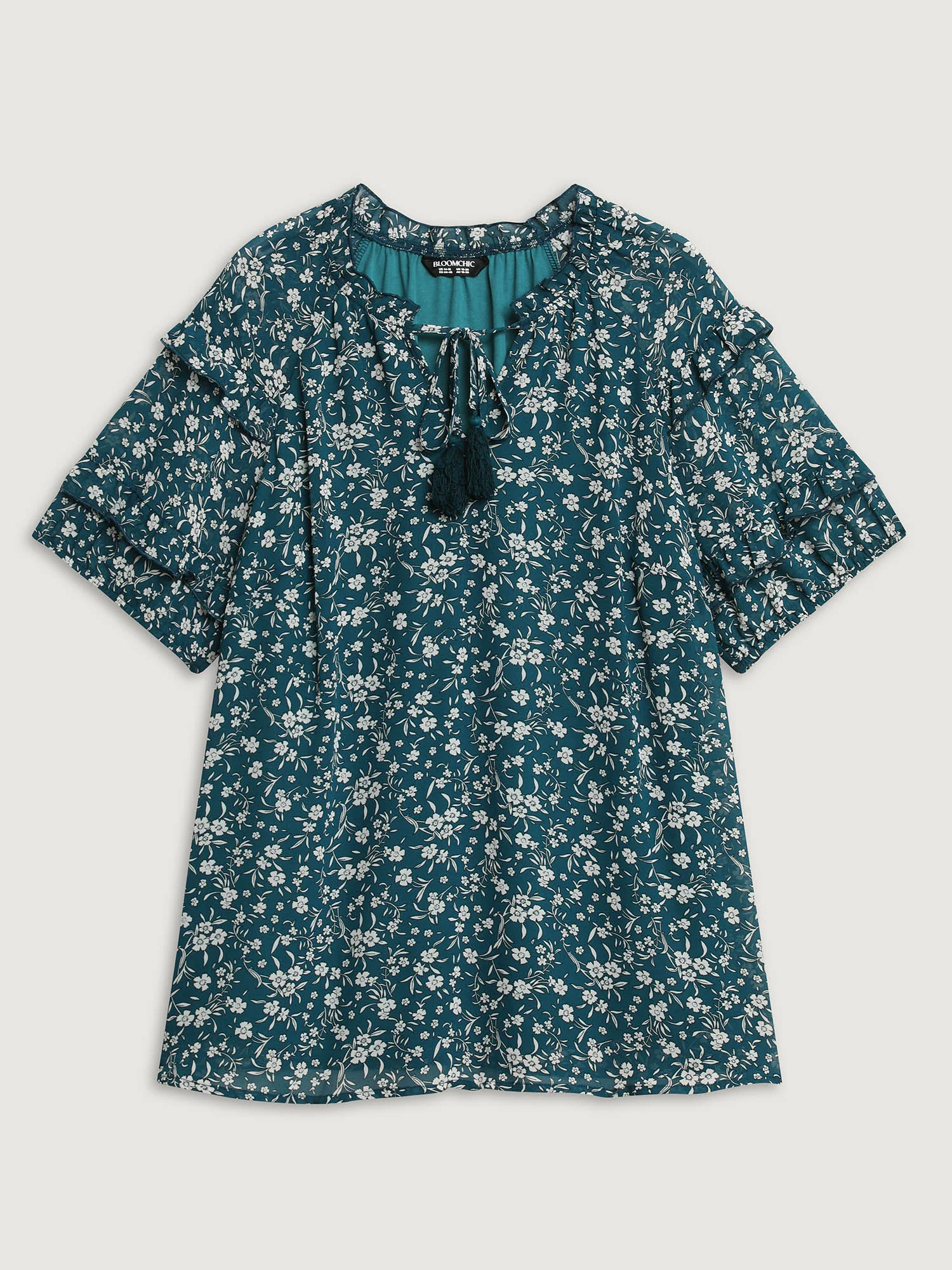 Delicate Florals Ruffled Tiered Sleeve Blouse - Image 7