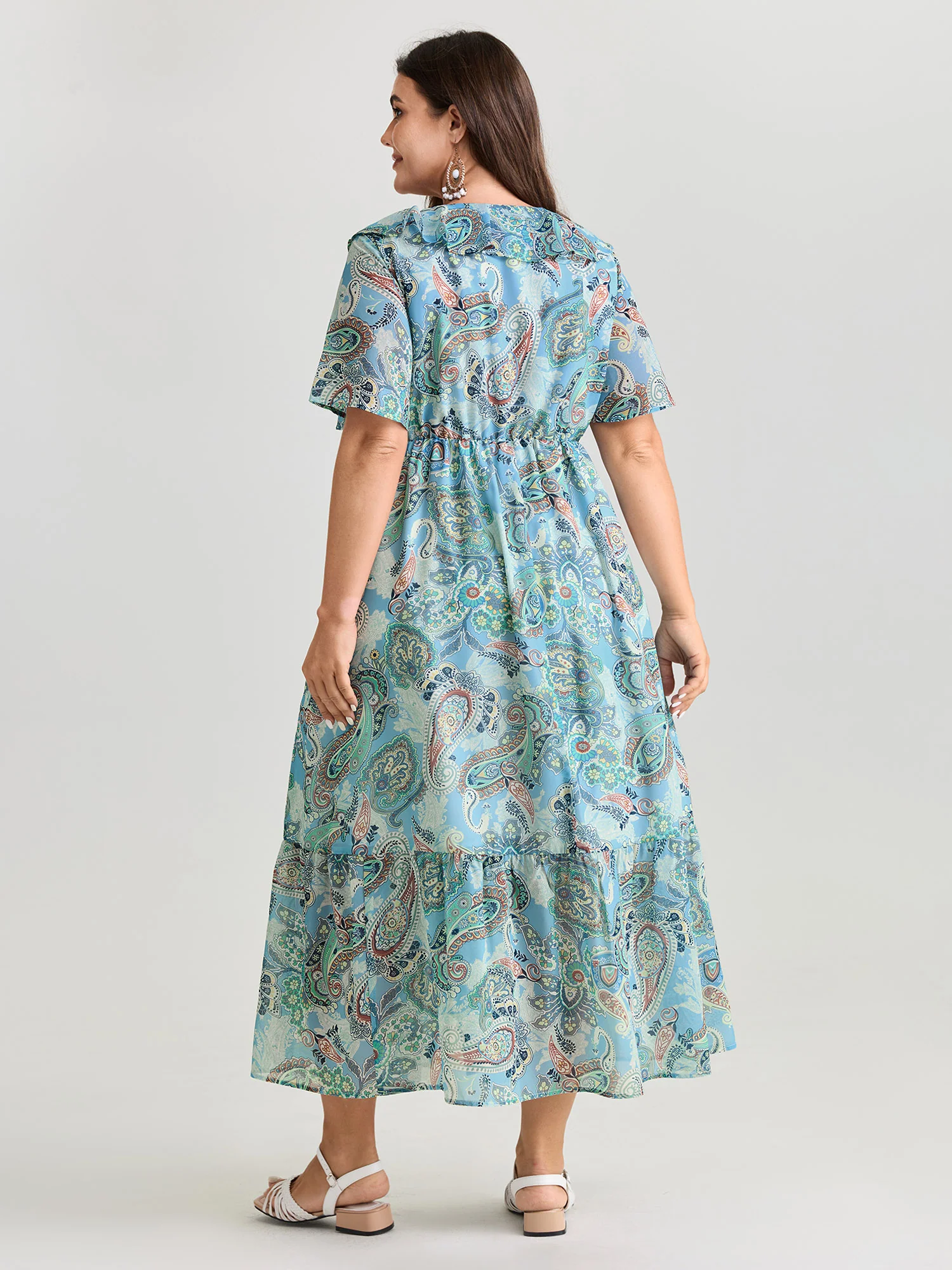 Delicate Paisley Print Ruffled Detail Maxi Dress - Image 4