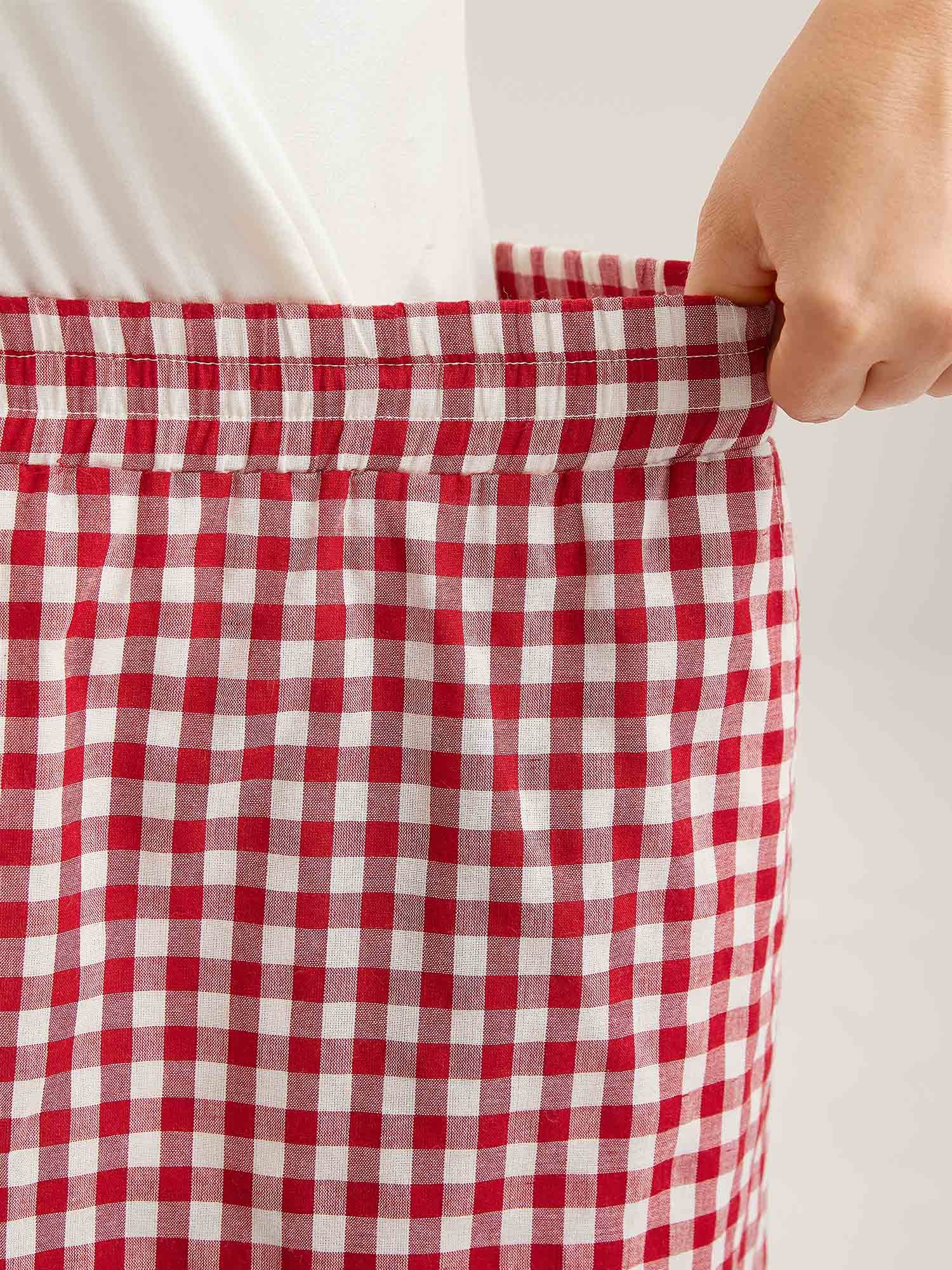 Cotton Delicate Plaid Print Wide-Leg Lounge Shorts - Image 3