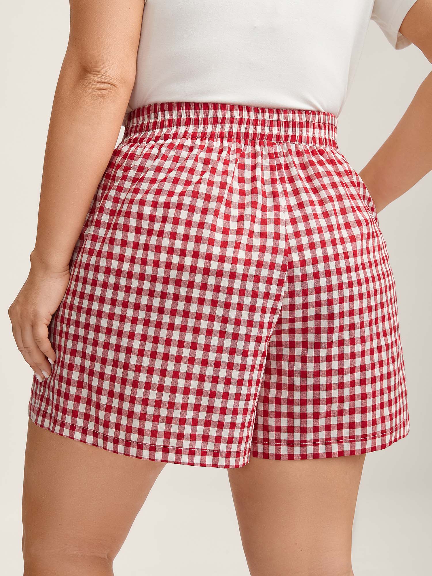 Cotton Delicate Plaid Print Wide-Leg Lounge Shorts - Image 4