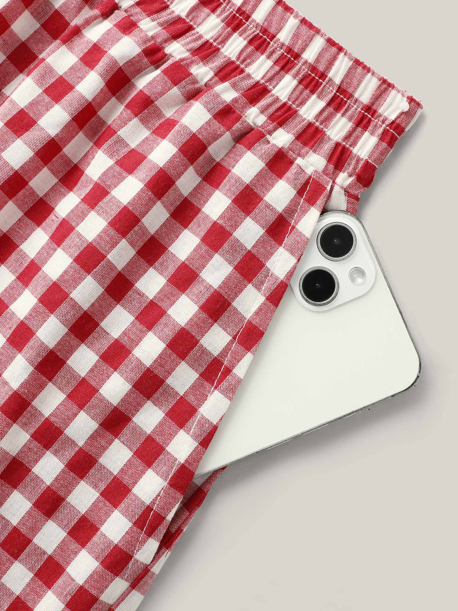 Cotton Delicate Plaid Print Wide-Leg Lounge Shorts - Image 5