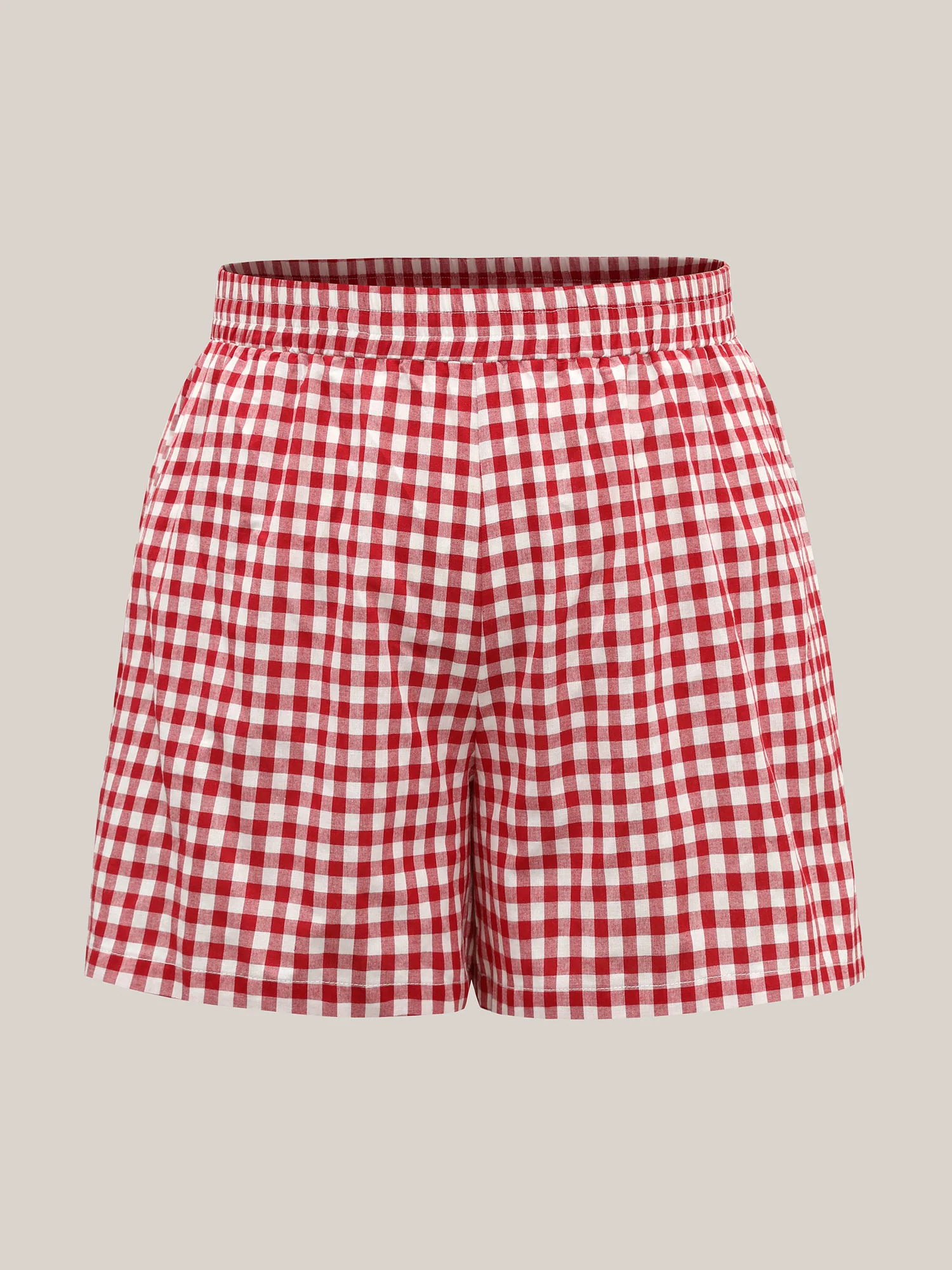 Cotton Delicate Plaid Print Wide-Leg Lounge Shorts - Image 6