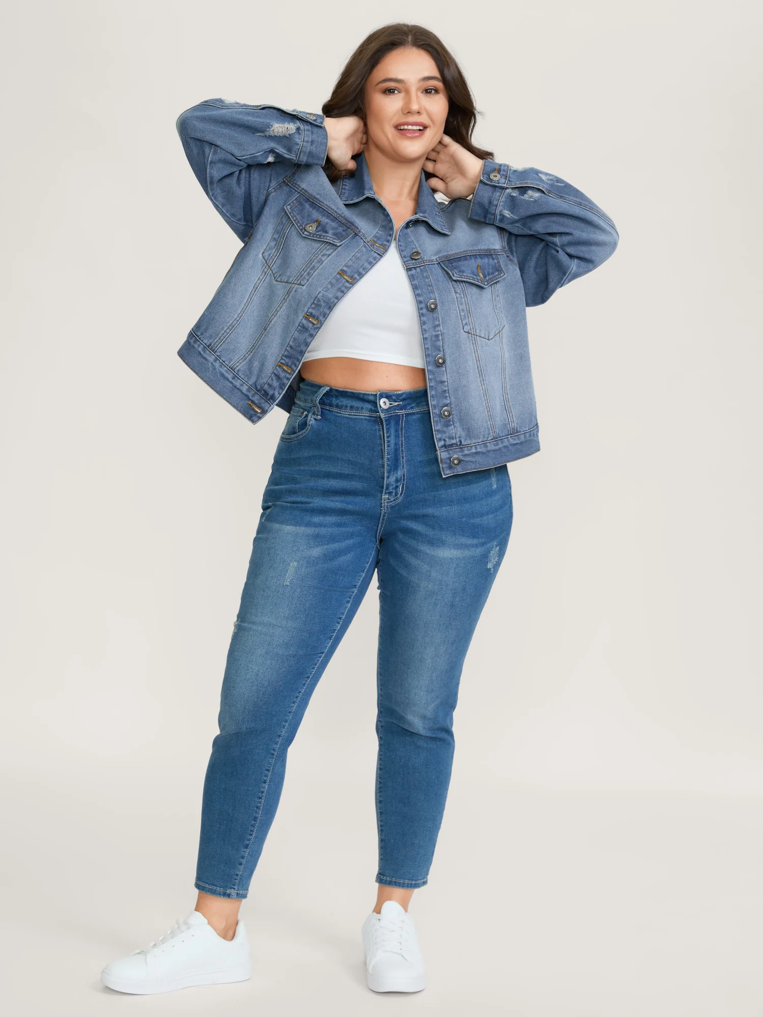 Denim Chest Flaps Cropped Jacket - Image 3