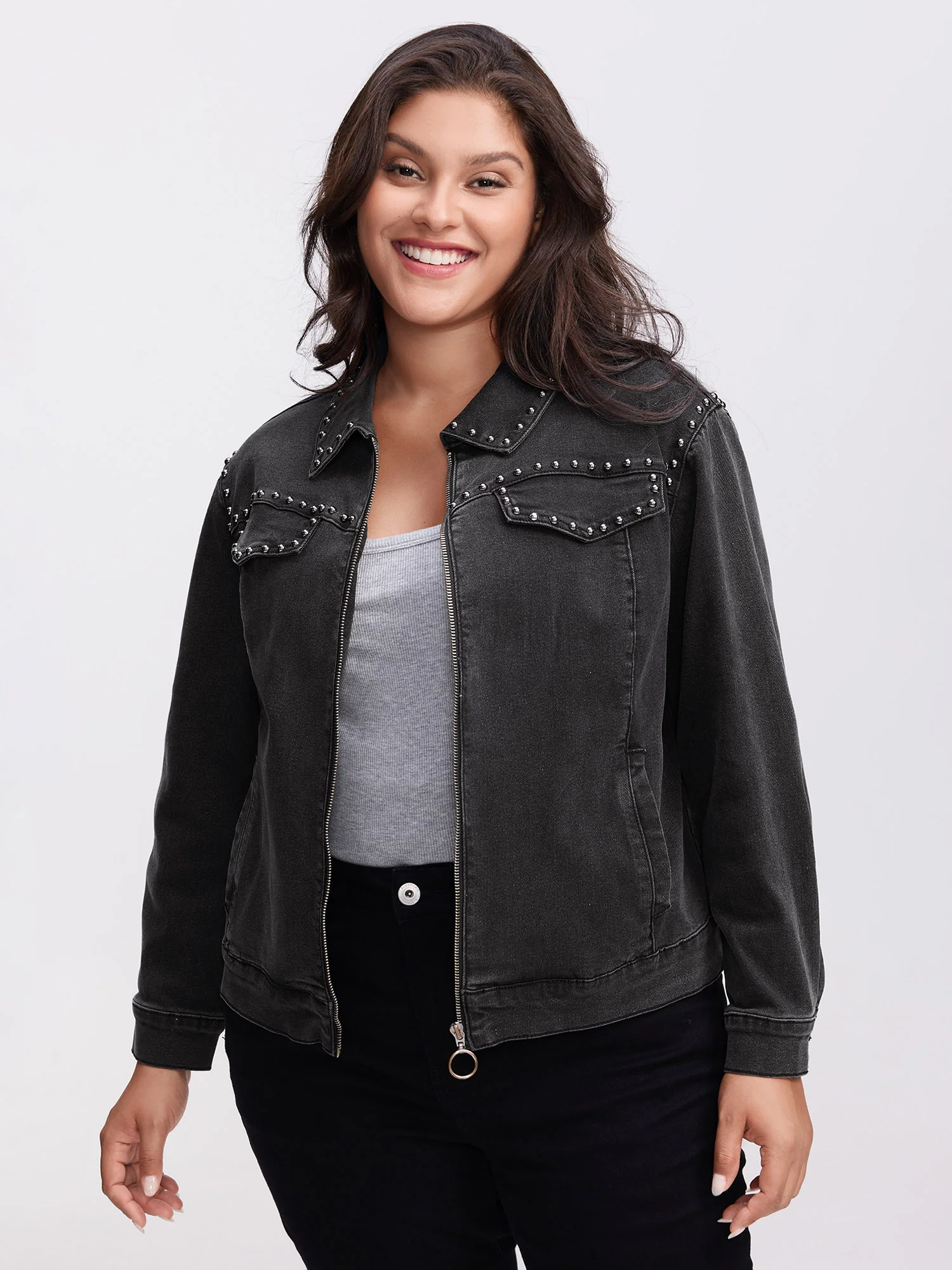 Denim Chest Flaps Zipper Jacket