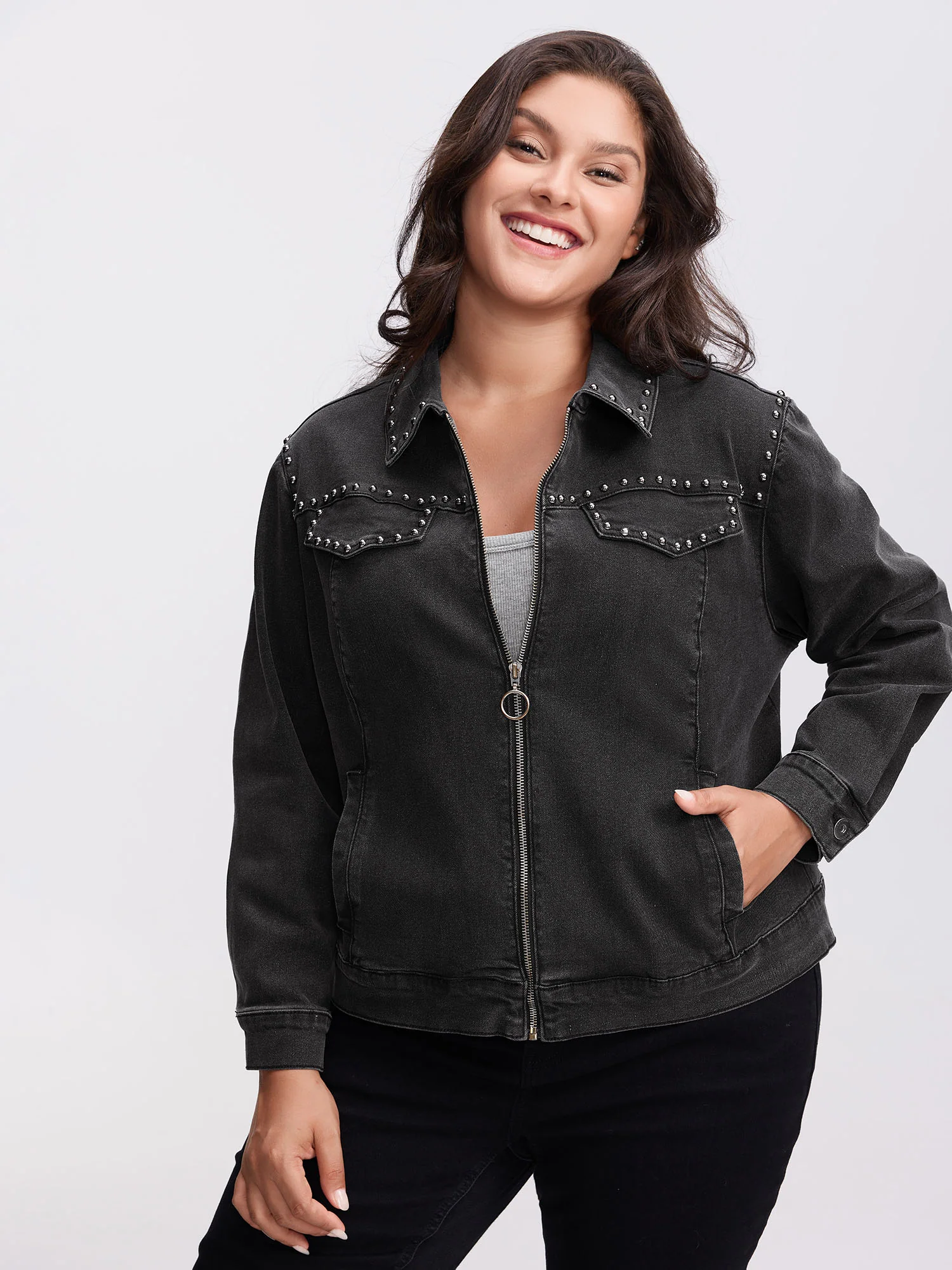 Denim Chest Flaps Zipper Jacket - Image 4