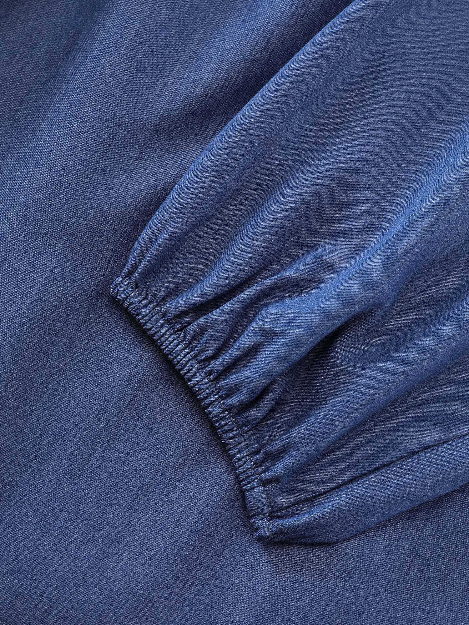 Denim-Like Cinched-Waist Pockets Midi Dress - Image 6