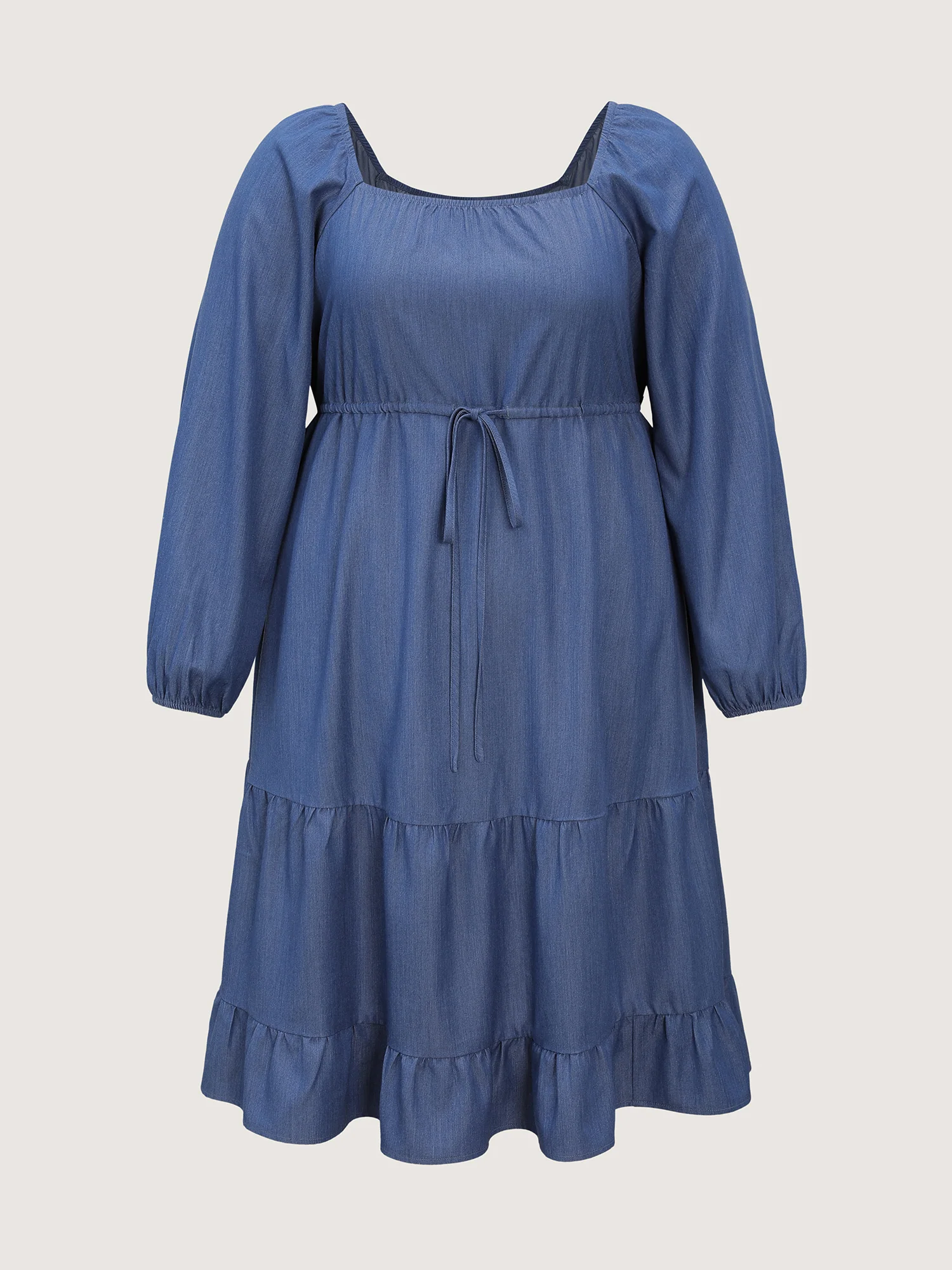 Denim-Like Cinched-Waist Pockets Midi Dress - Image 7