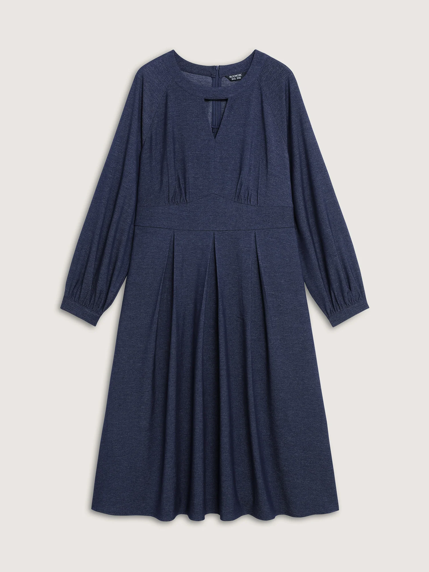 Denim-Like Pleated Cut-Out Neck Maxi Dress - Image 8
